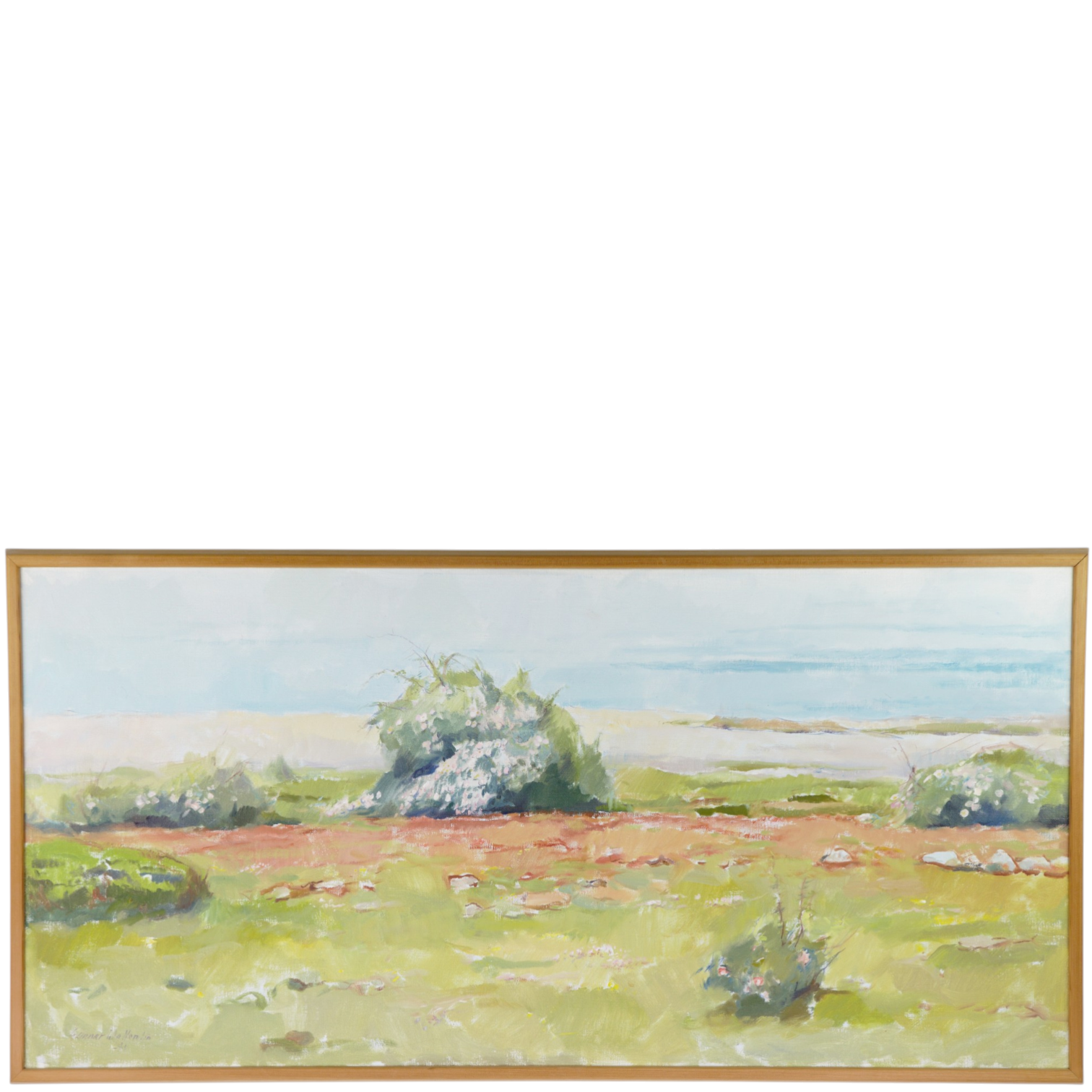 GUNNAR WALLENTIN. Olja på duk, strandparti med vresrosor, signerad, -91.