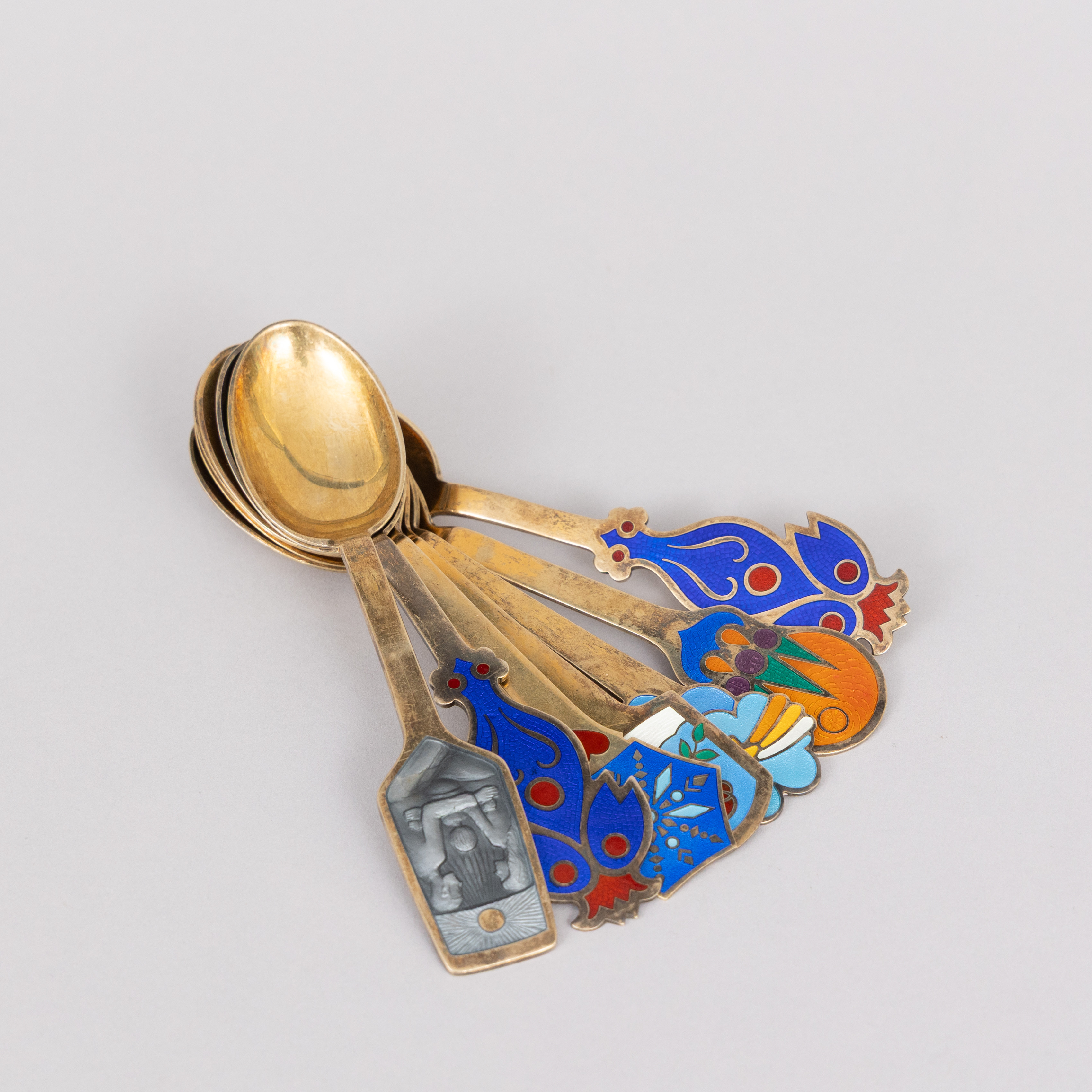 JULSKEDAR, 7 st, förgylld sterlingsilver, Anton Michelsen, Köpenhamn.