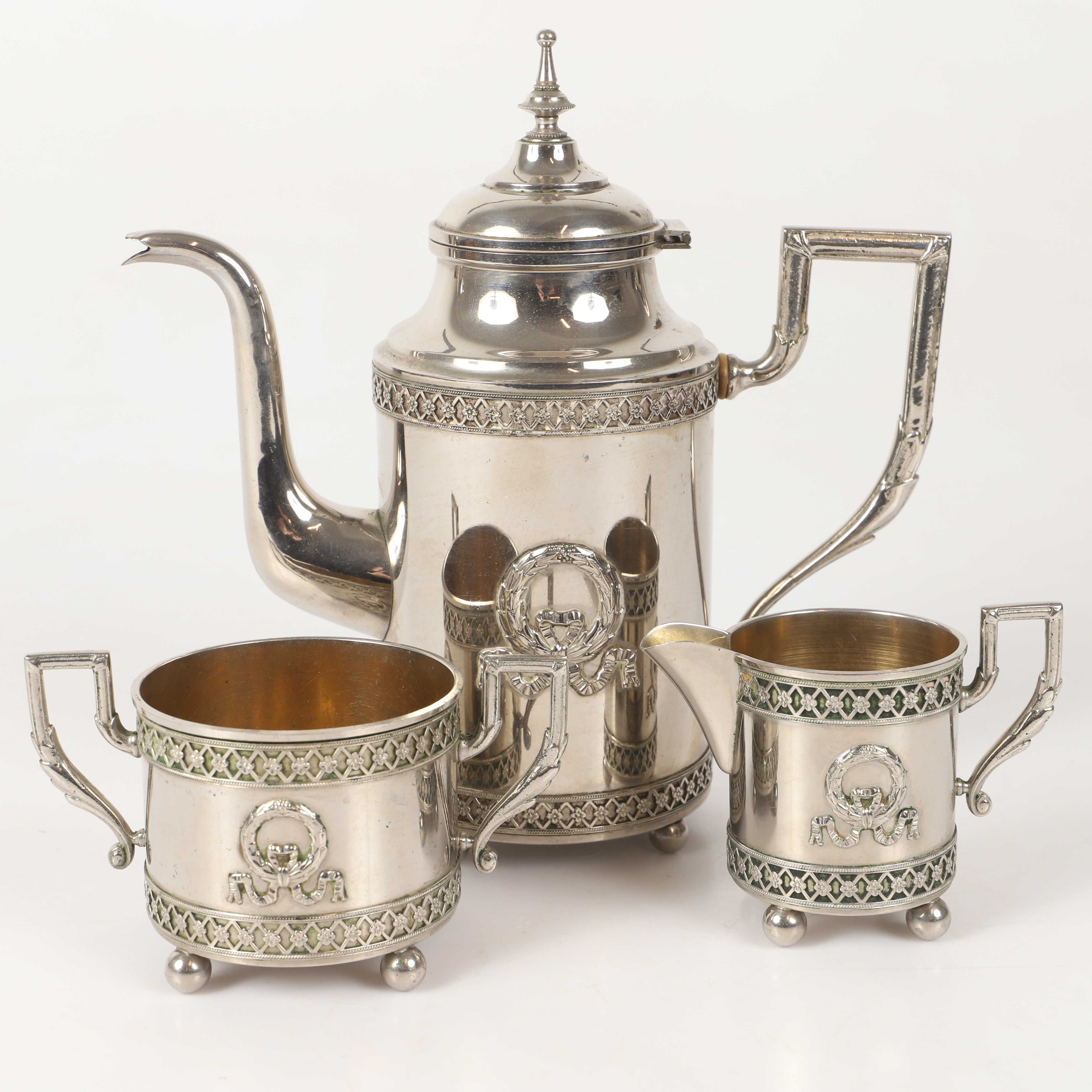 KAFFESERVIS, 3 delar, gustaviansk stil, nysilver, Lindström, Eskilstuna, 1900-tal.