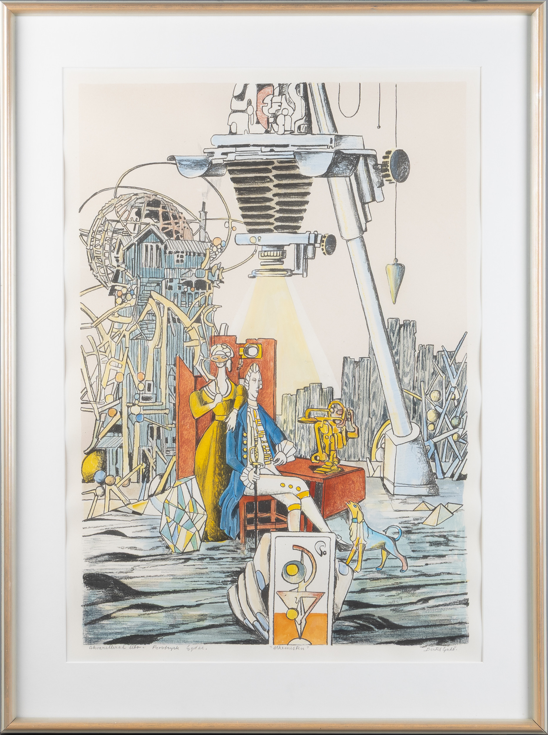 BERTIL GADÖ. "Alkemis Fen", akvarellad litografi.