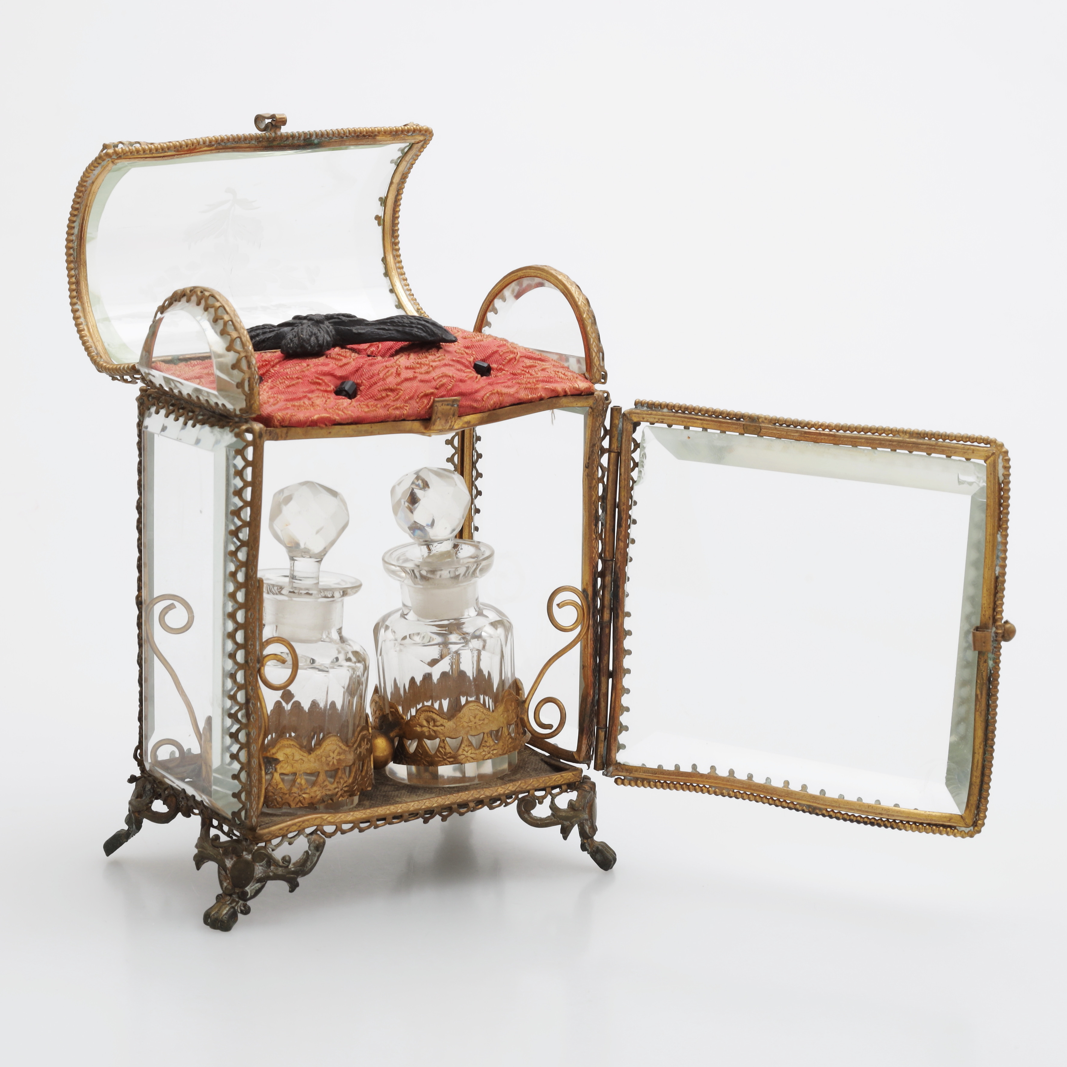 SCHATULL MED STRÖARE mm, glas/metall, 1800/1900-tal.
