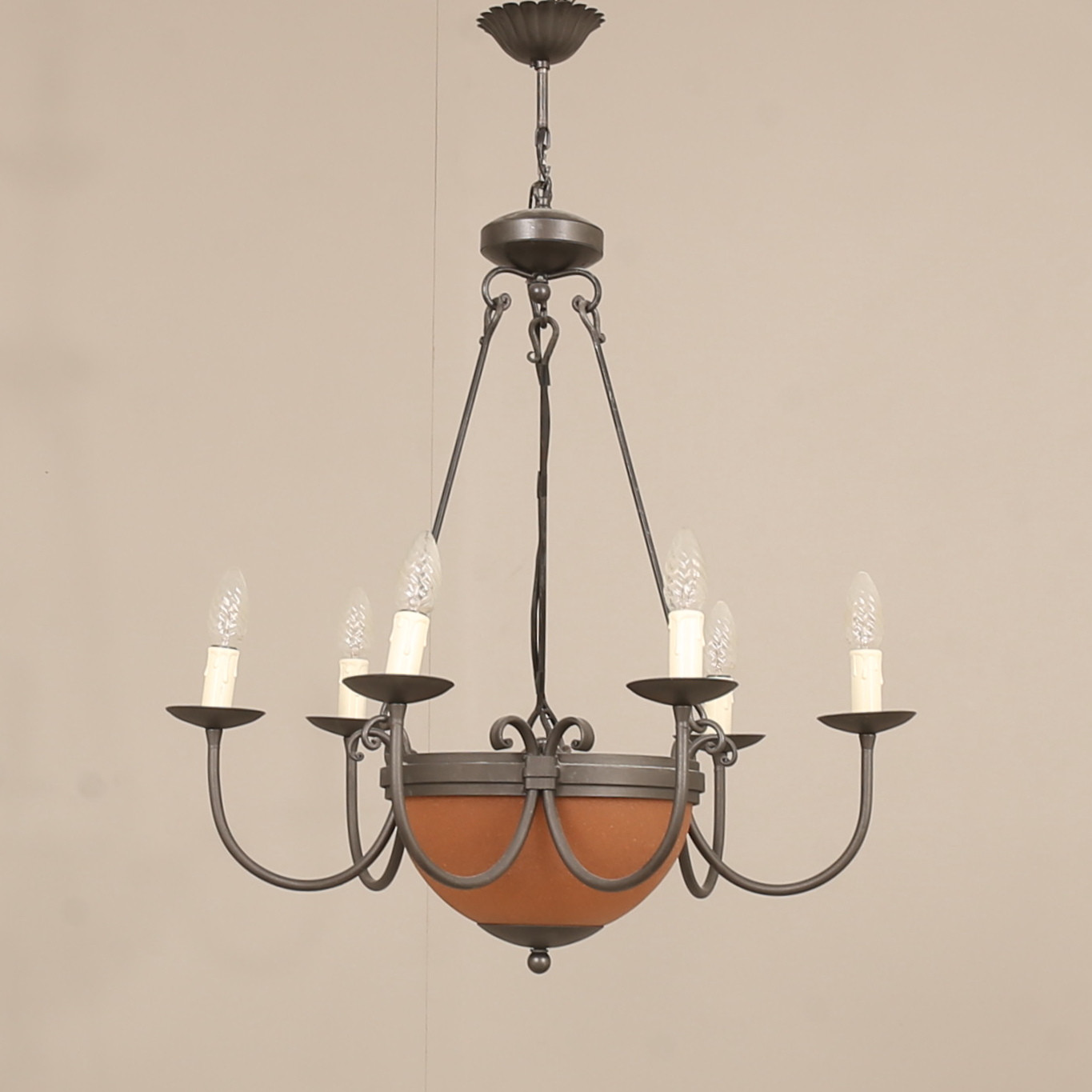 TAKLAMPA, smide och glas, nutida.