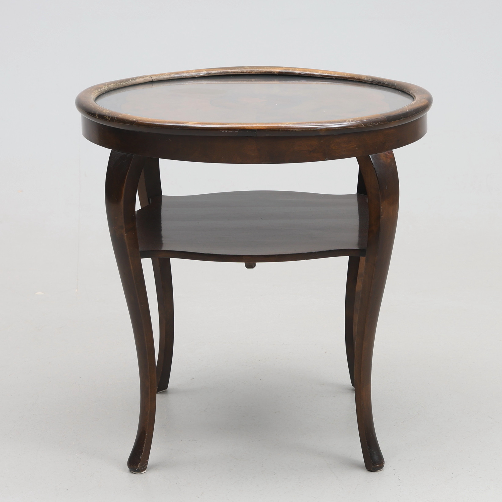 RÖKBORD, med glasskiva, intarsiadekor 1920/30-tal.