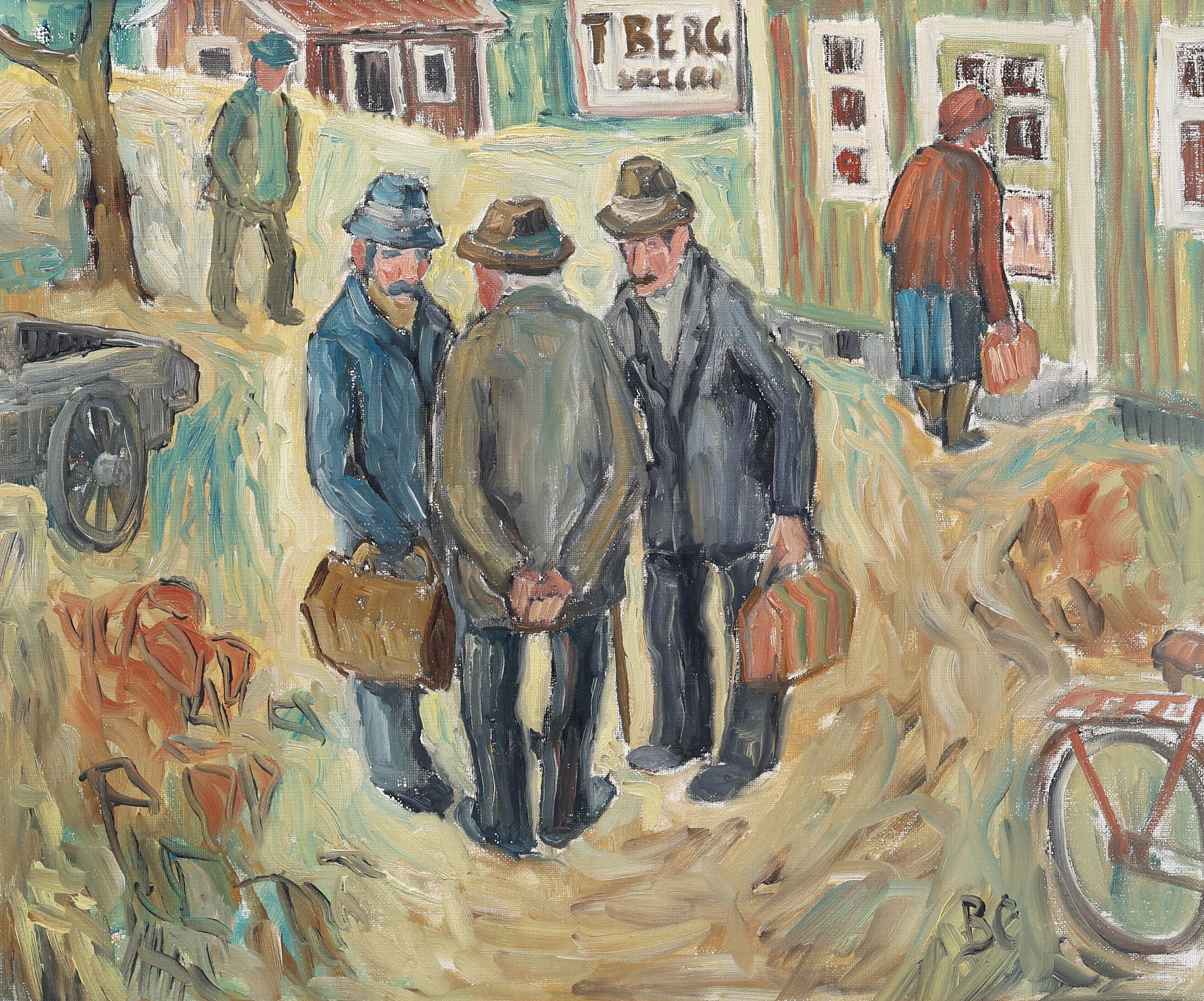 BENGT CLAESSON. Olja på duk, "Lanthandel", Malmbäck, daterad 1972.