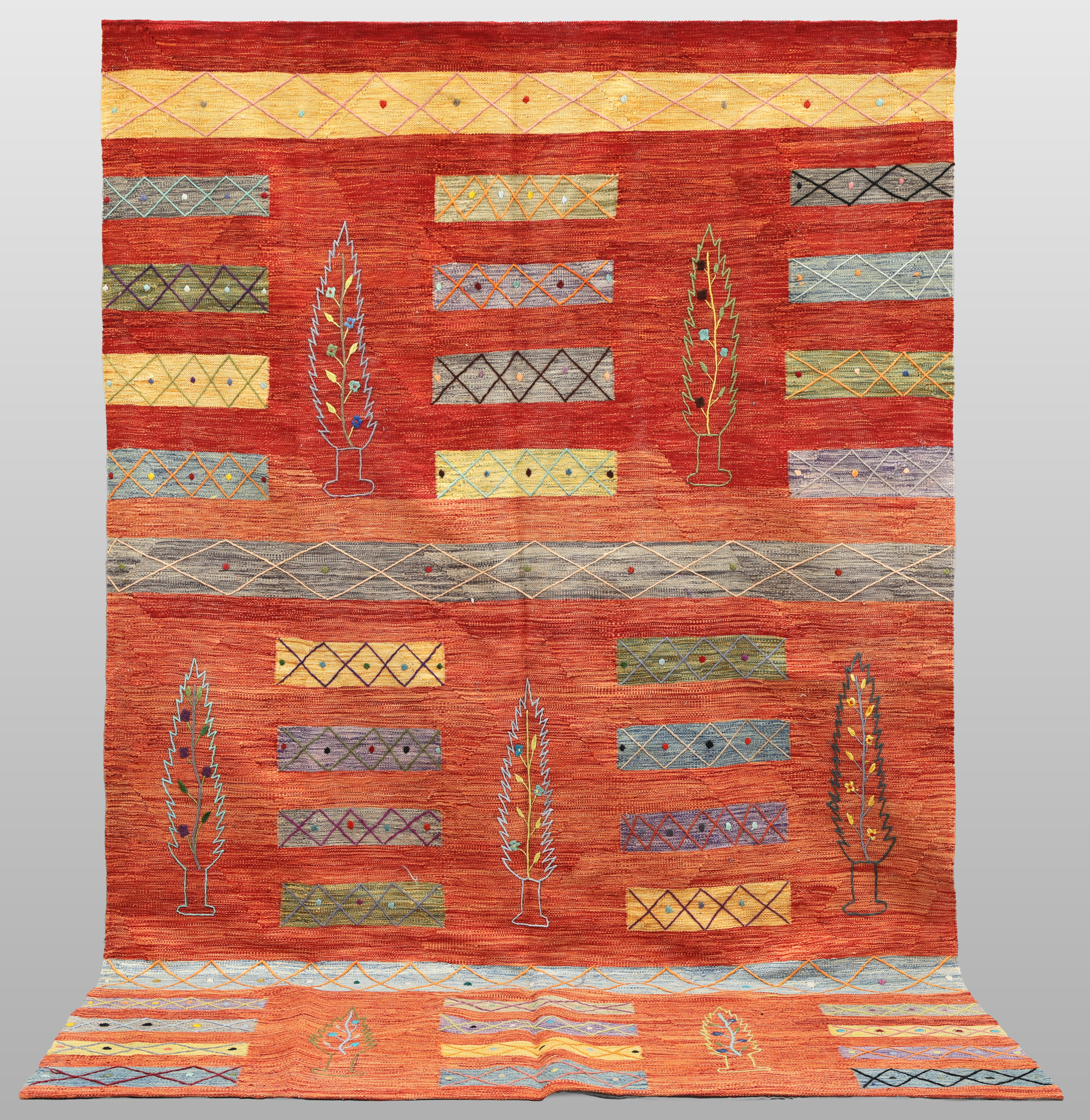 Patchwork Kelim modern design med bomullsfodral på baksidan, 300 x 191 cm.