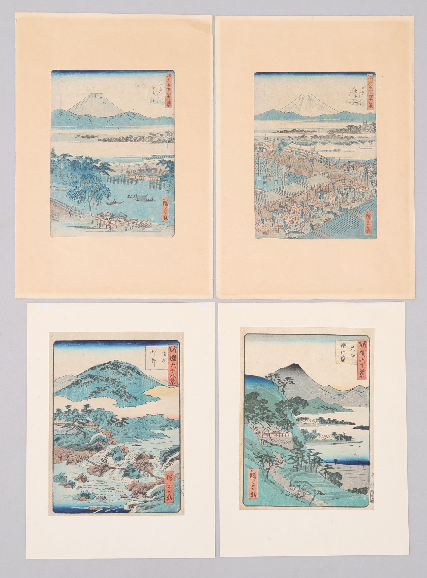 UTAGAWA HIROSHIGE II (SHIGENOBU) 1826-69. FYRA TRÄSNITT, UKIYO-E 1860-1862.