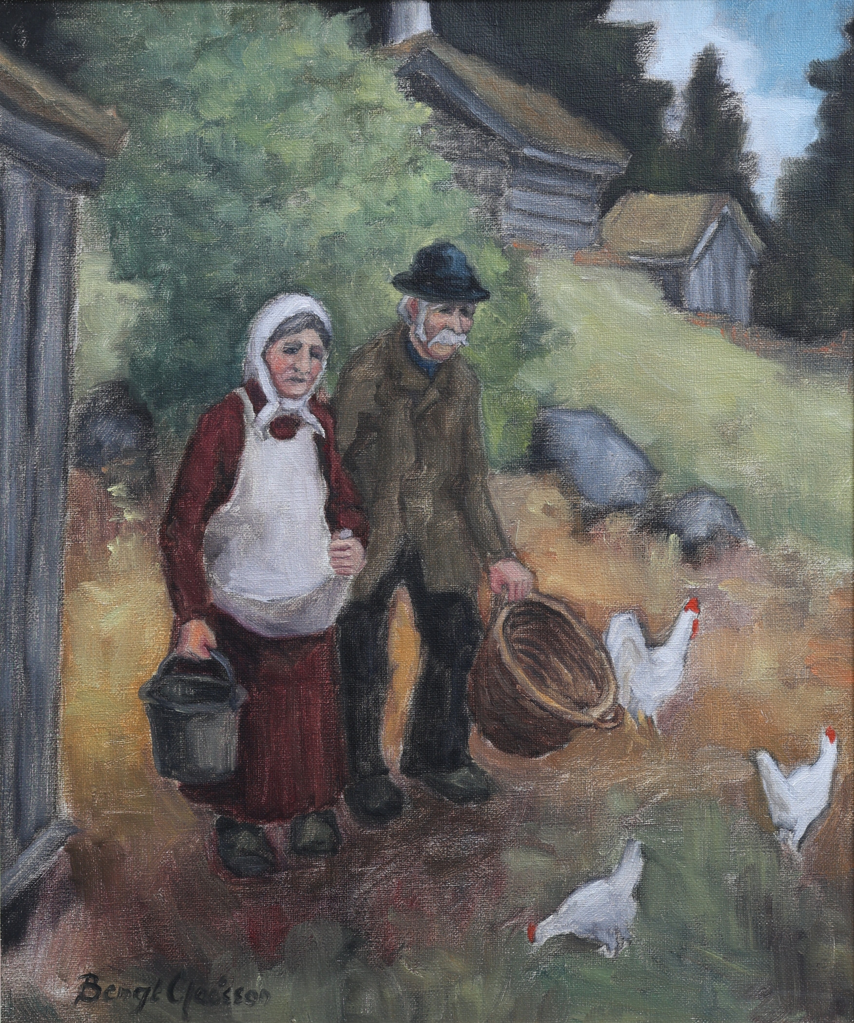 BENGT CLAÉSSON. Olja på duk, "Vid Hönsgården", signerad, daterad 1975.