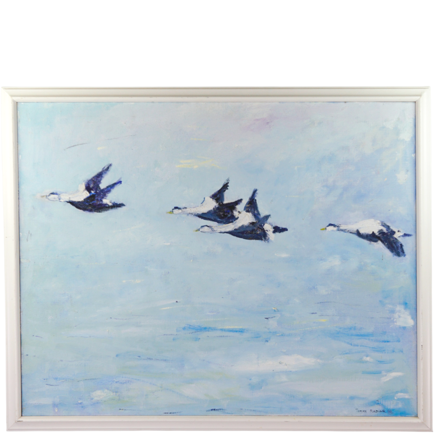 TOMMY RADING. Olja på duk, ejdrar på flykt, signerad.