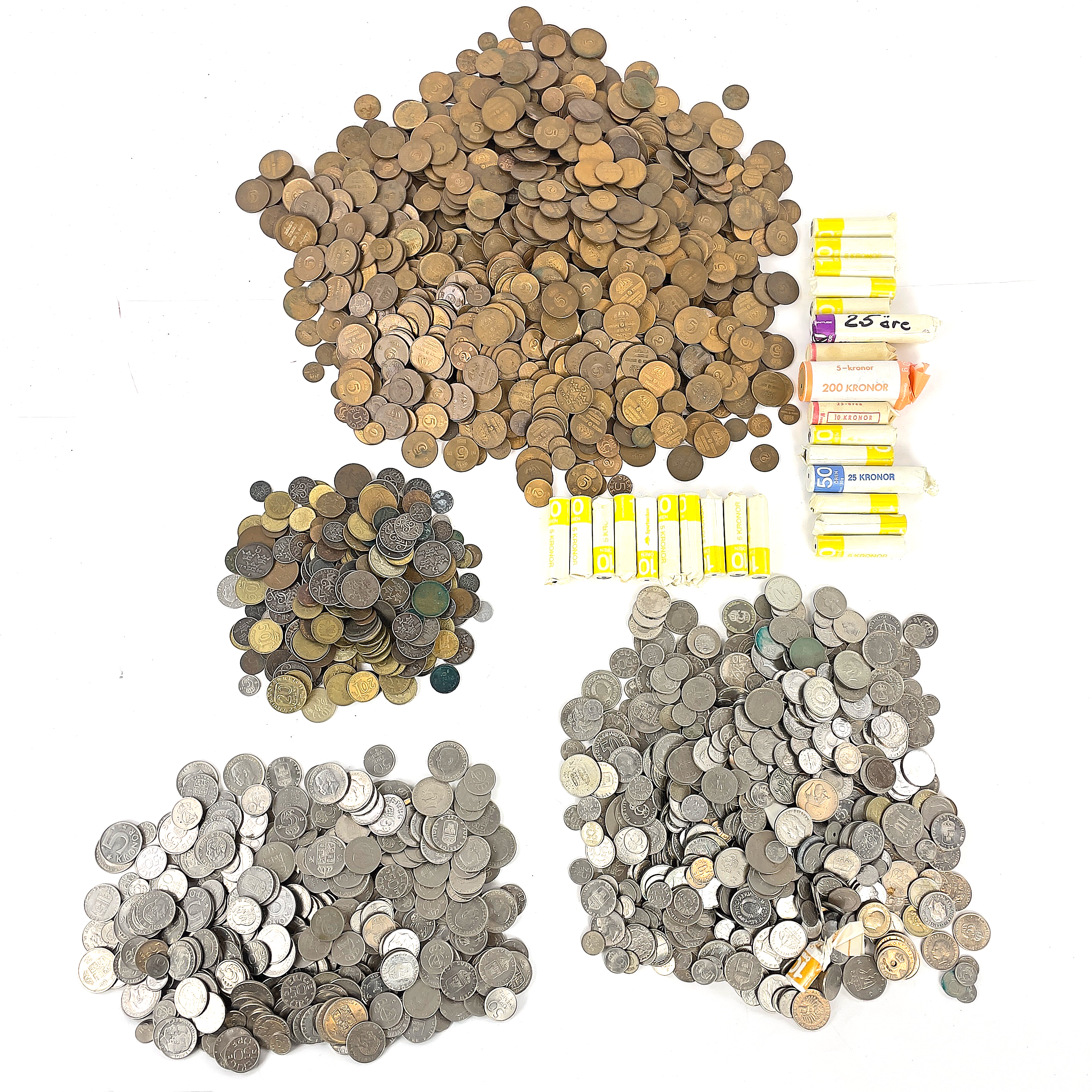 PARTI MYNT, koppar, nickel, järn. Mestadels Sverige, 1800-2000-tal, total vikt ca 16,5 kilo.