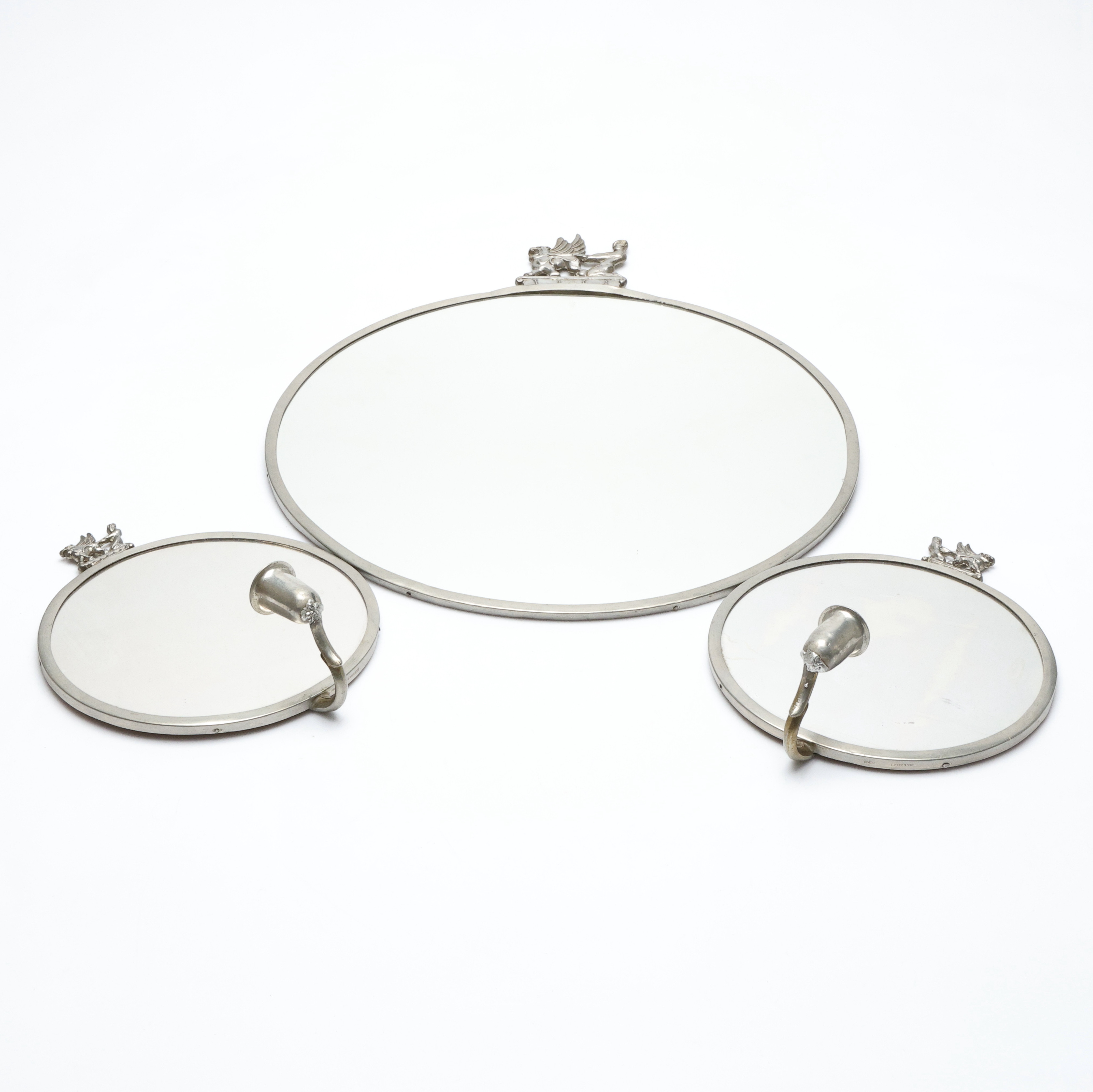 SPEGEL samt ett par LJUSLAMPETTER, tenn, Sverige, art deco, 1930-tal.