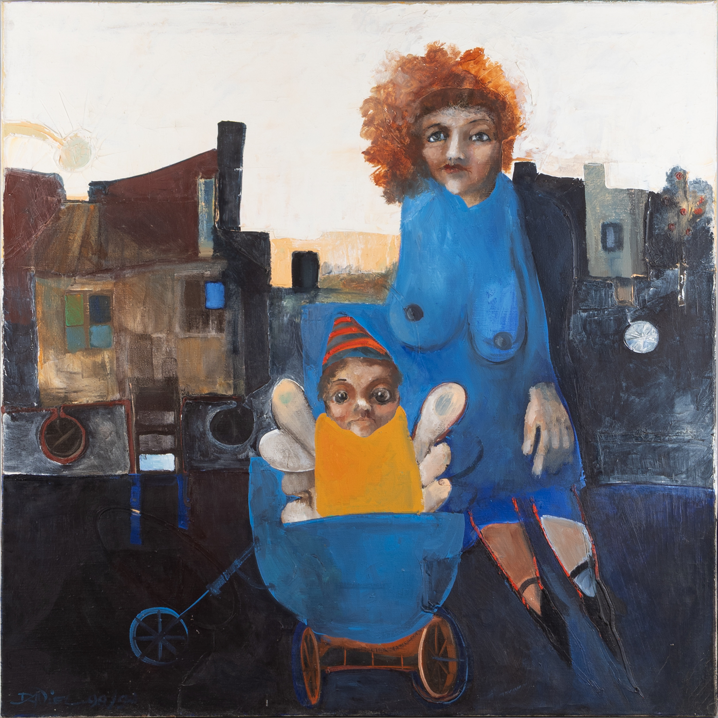 DANIEL DE TRAMECOURT. "Moderskapet I", olja på duk, signerad à tergo.