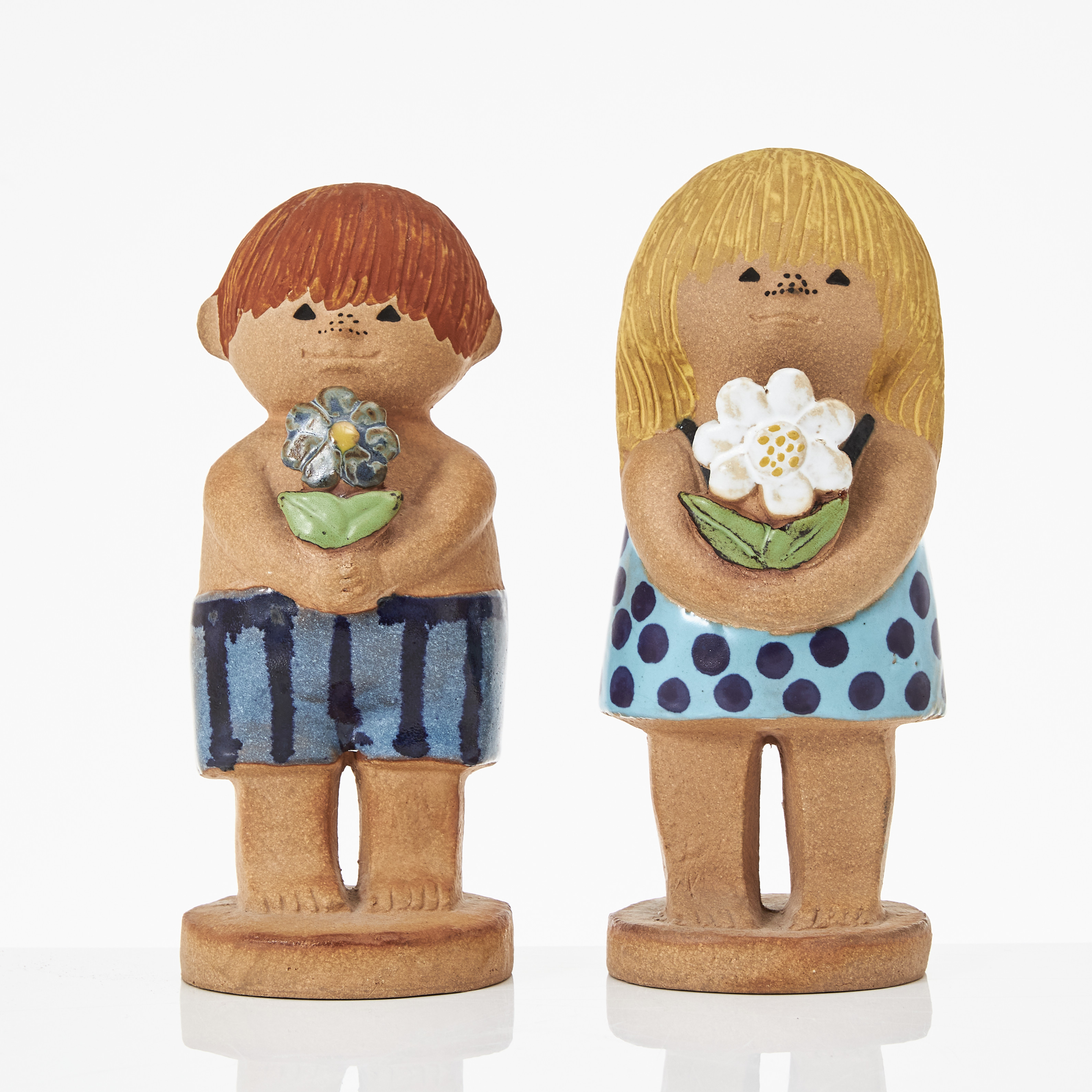 LISA LARSON. Figuriner, 2 st, "Adam 2" och Eva 2", delvis glaserat stengods, stämpelsignerade undertill, Gustavsberg.