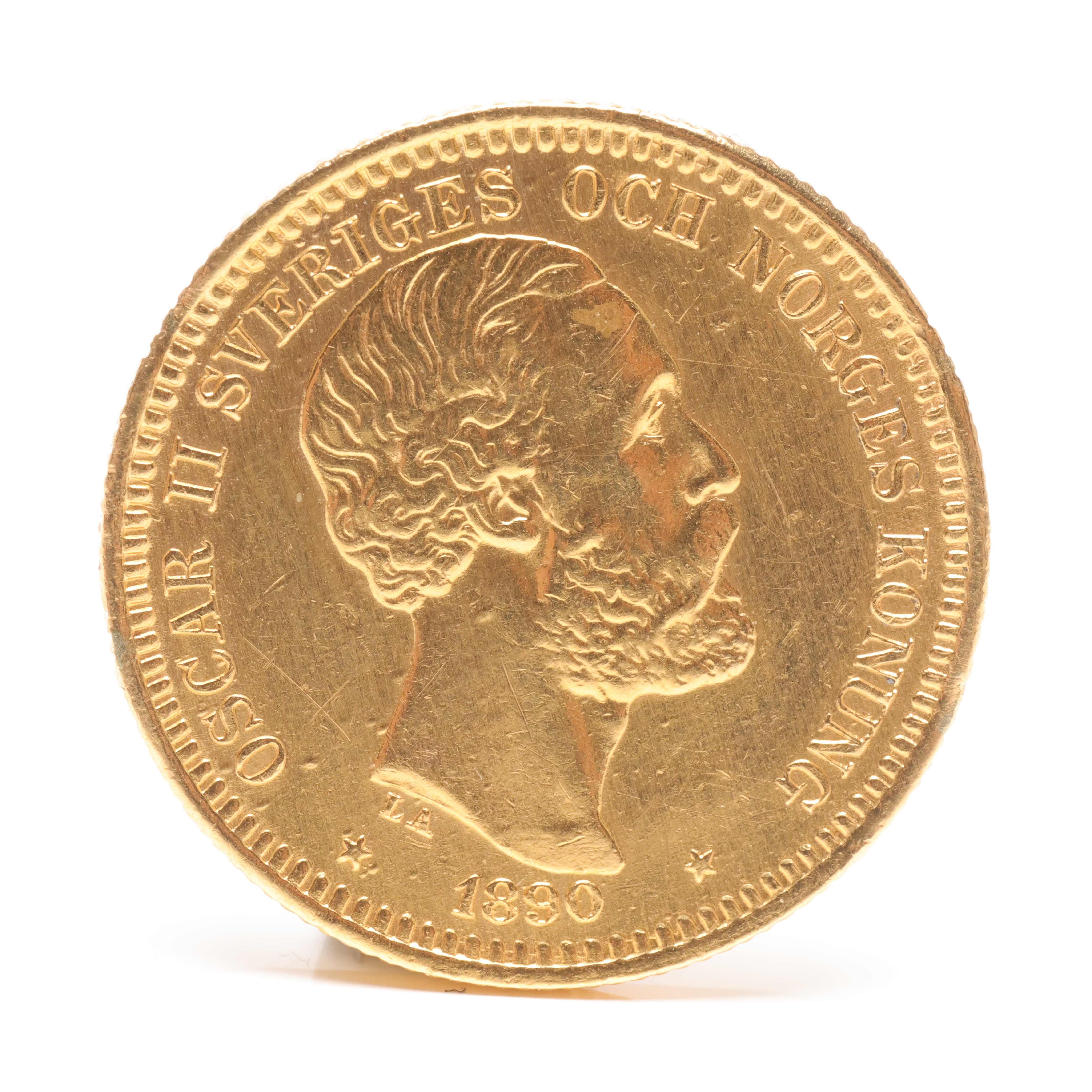 MYNT, 20 kronor, guld 21,6 K, Oscar II, Sverige, 1890.