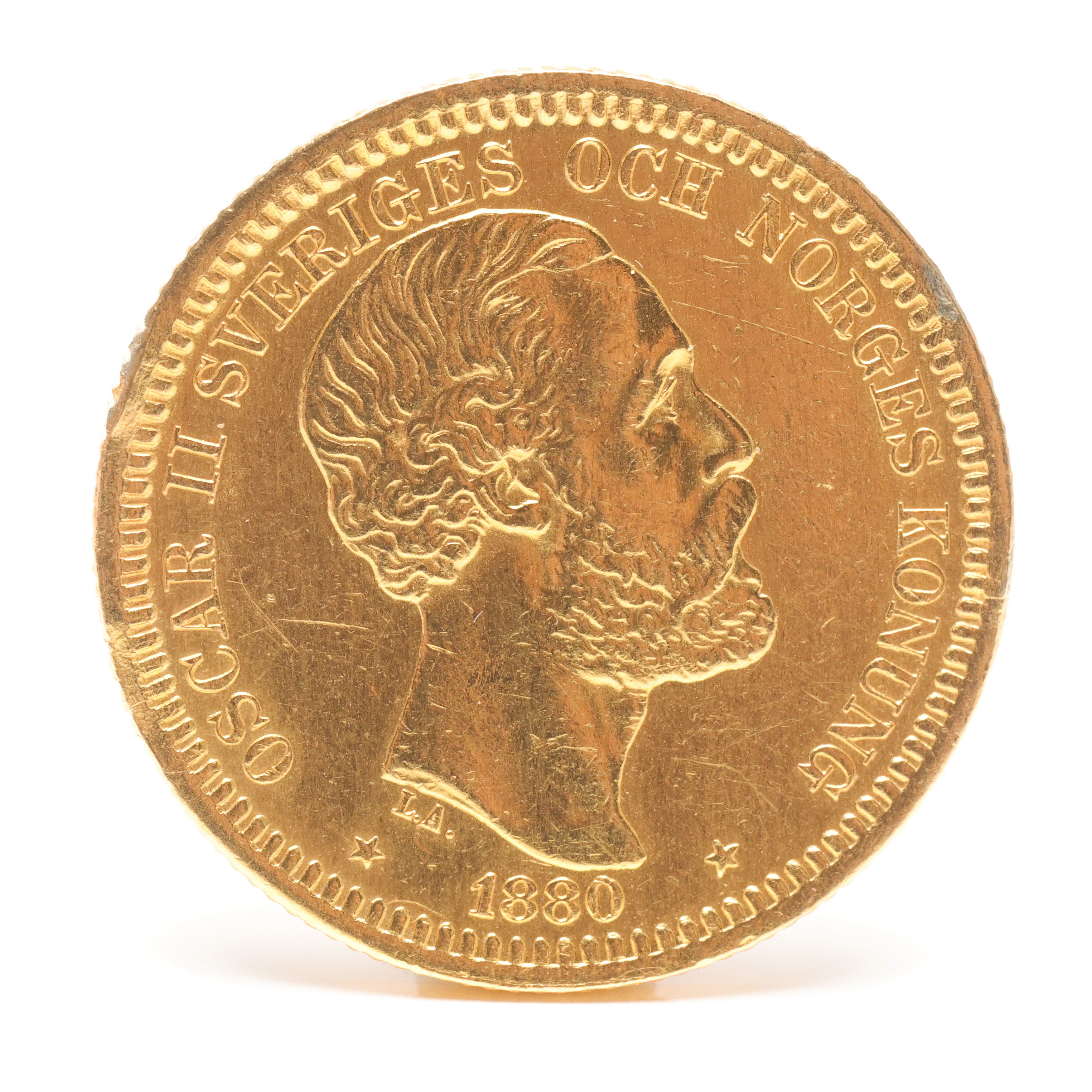 MYNT, 20 kronor, guld 21,6 K, Oscar II, Sverige, 1880.