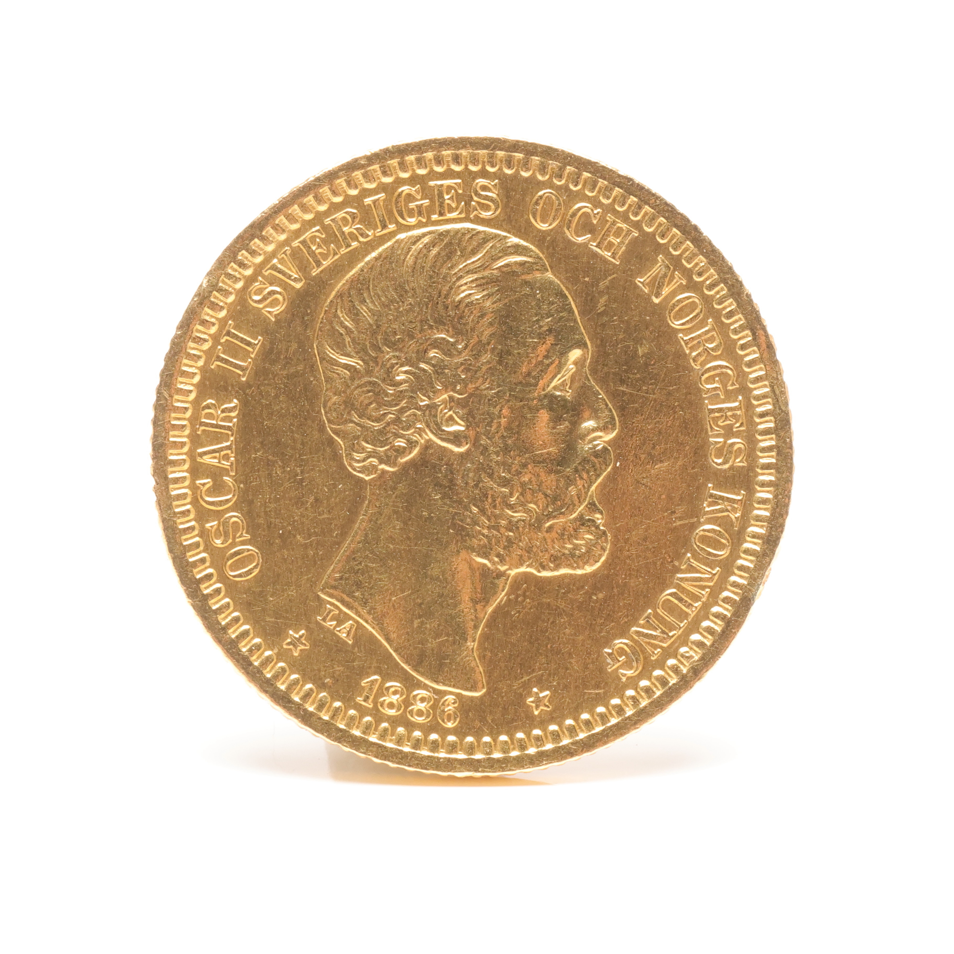 MYNT, 20 kronor, guld 21,6 K, Oscar II, Sverige, 1886.