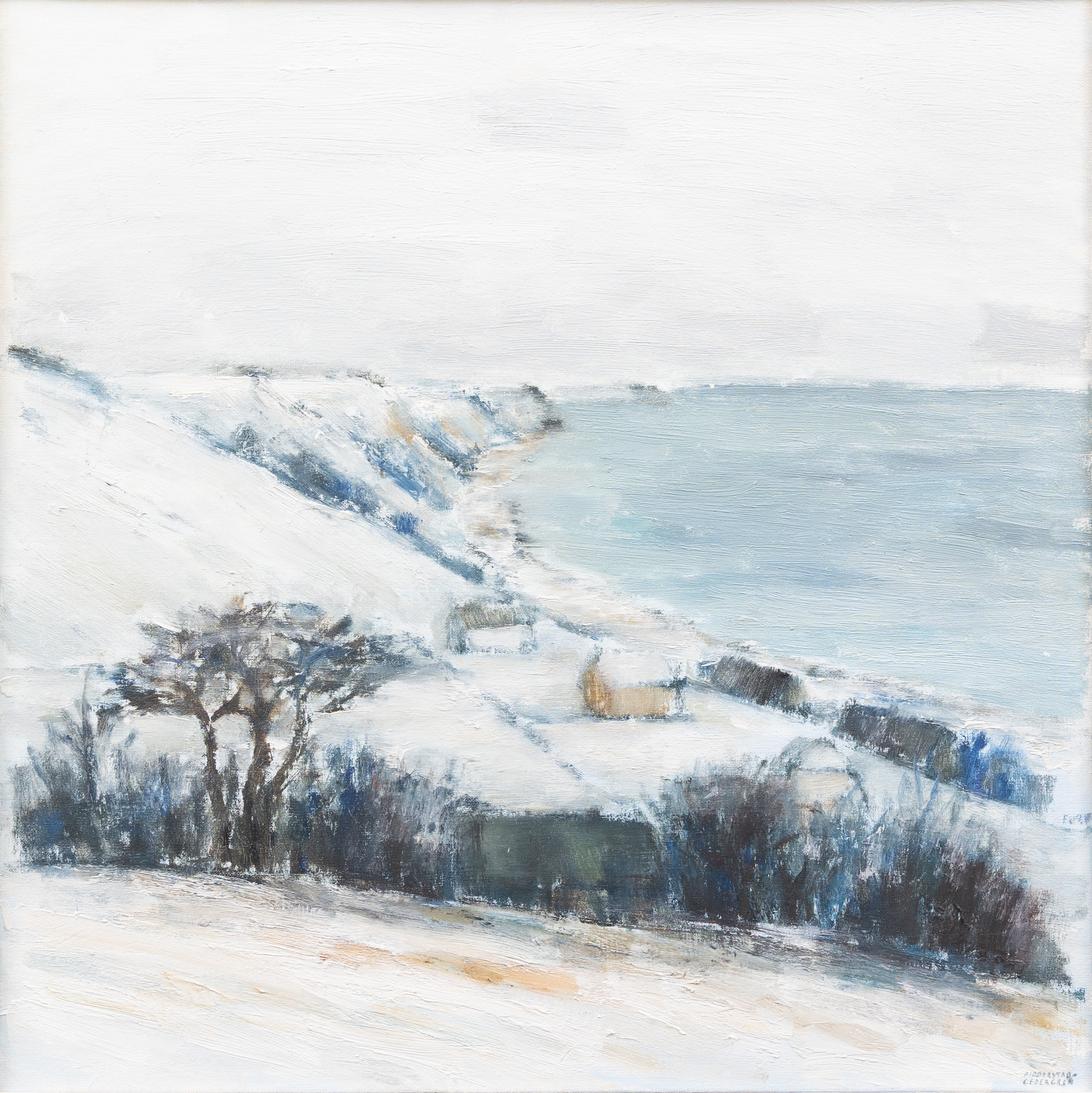 MONA RIDDERSTAD-CEDERGREN (FÖDD 1935). "Vintertid, Ven", olja på duk, signerad.