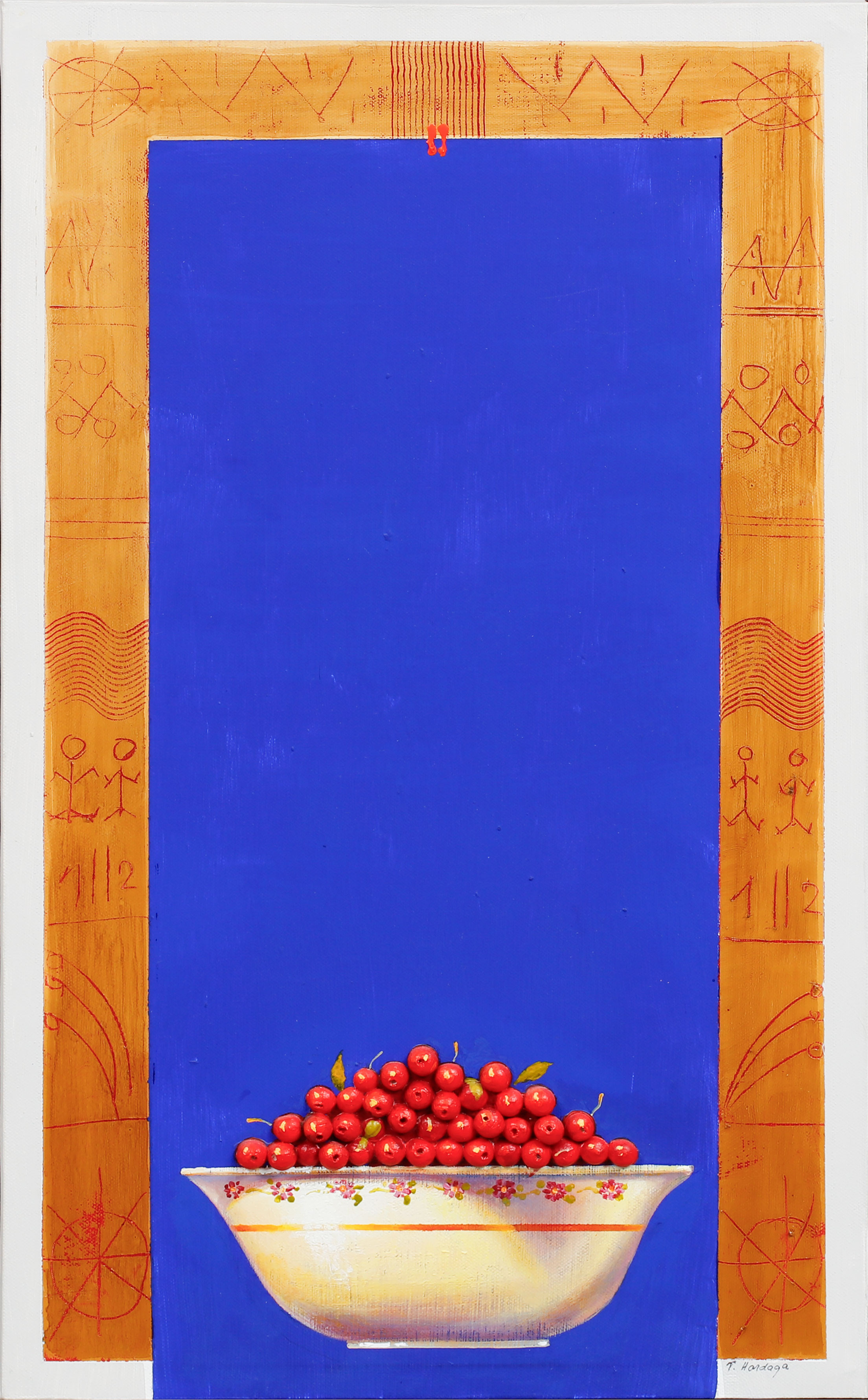 TARIK HARDAGA. Skål med bär. Blandteknik på duk, signerad.