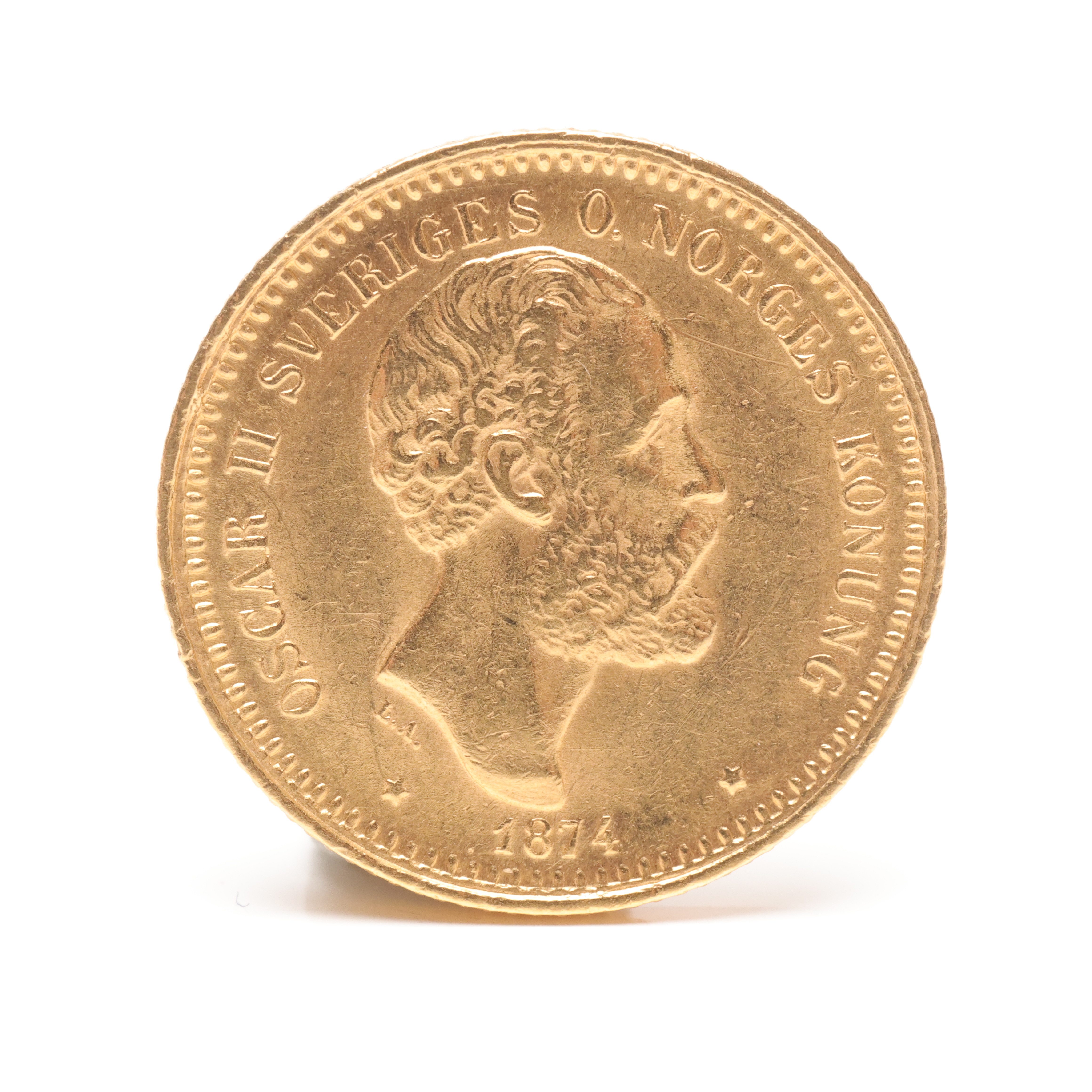 GULDMYNT, 10 kronor, Oscar II, 1874.