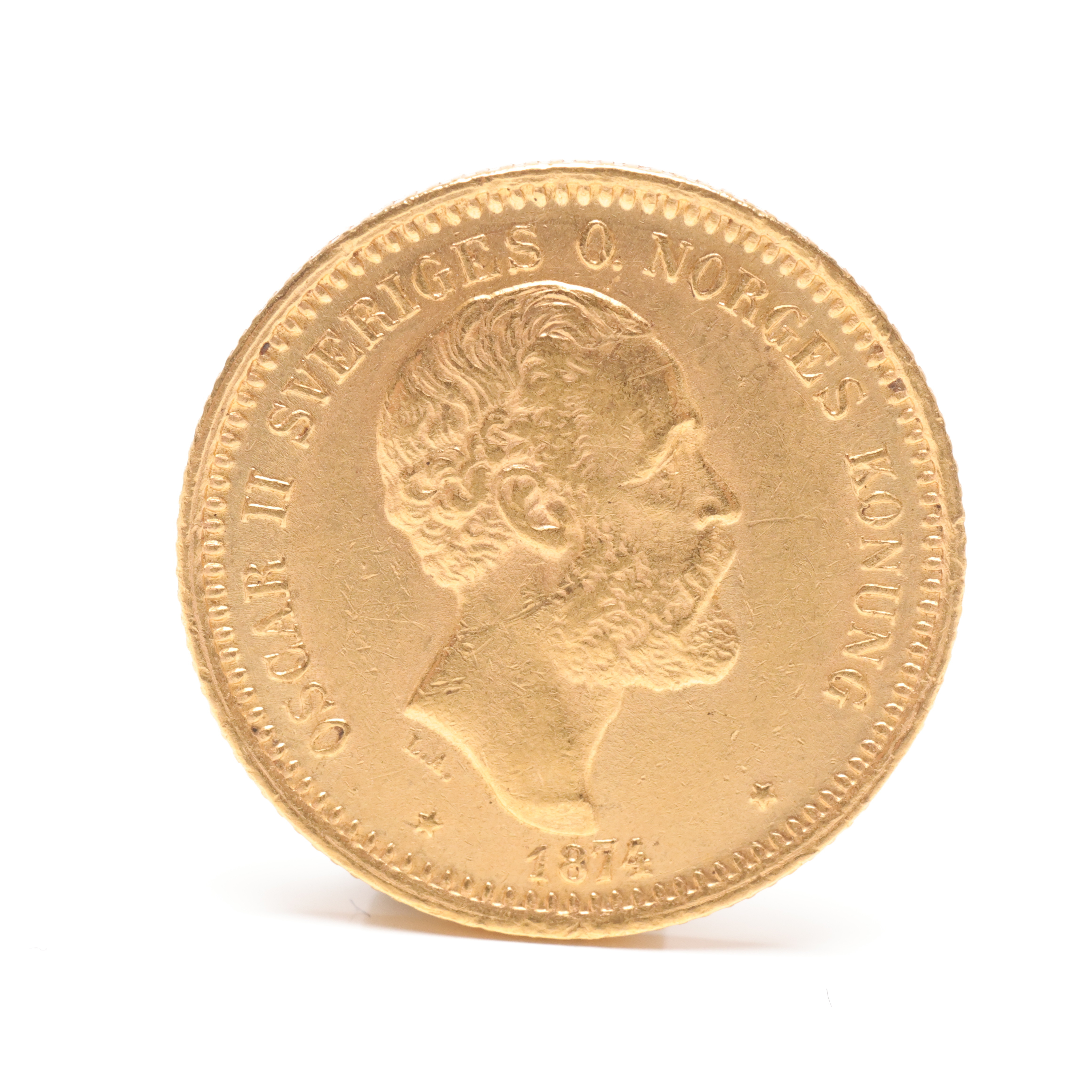 GULDMYNT, 10 kronor, Oscar II, 1874.