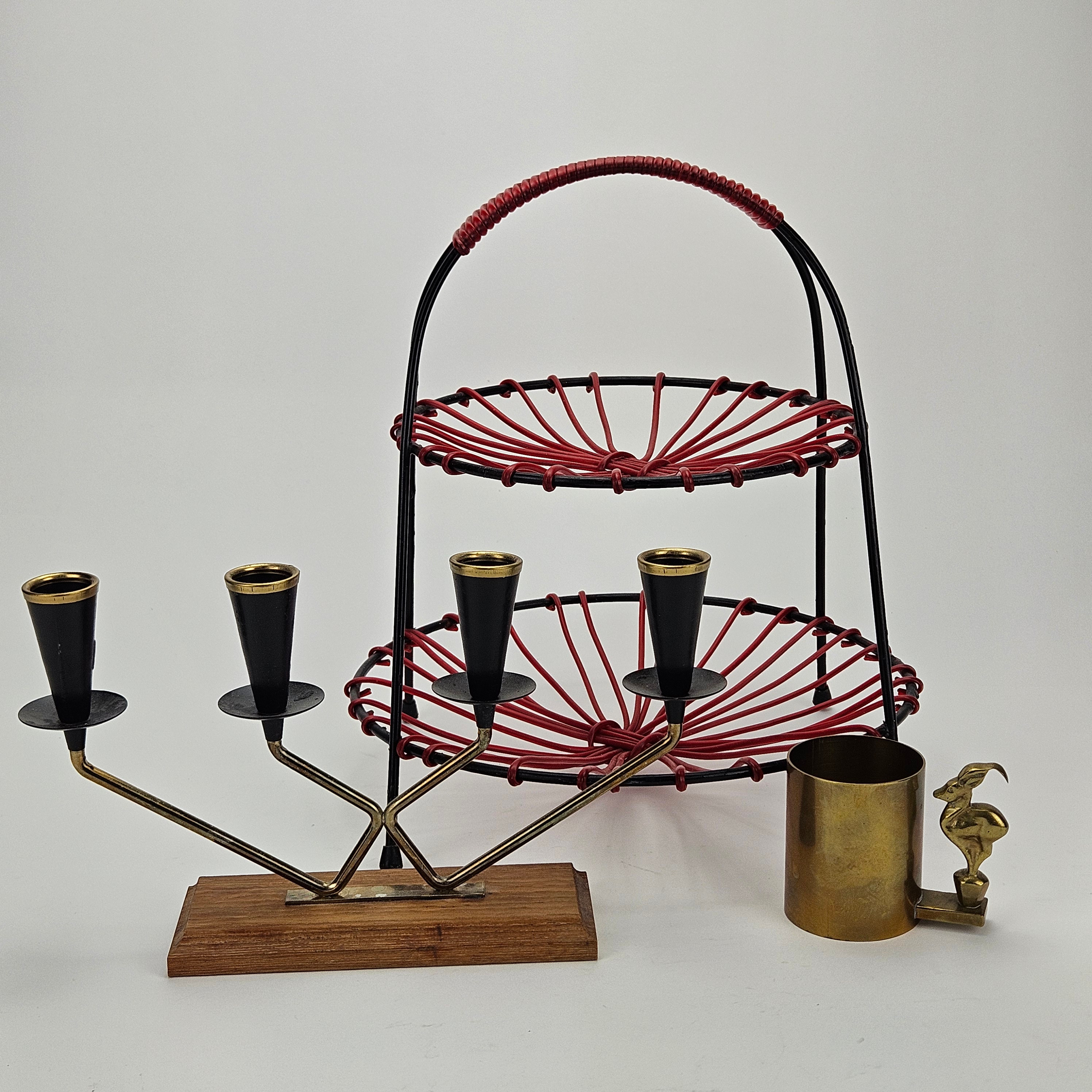 PENNSTÄLL, mässing, KANDELABER, för 4 ljus, FRUKTFAT, 2 våningar, stringmodell.