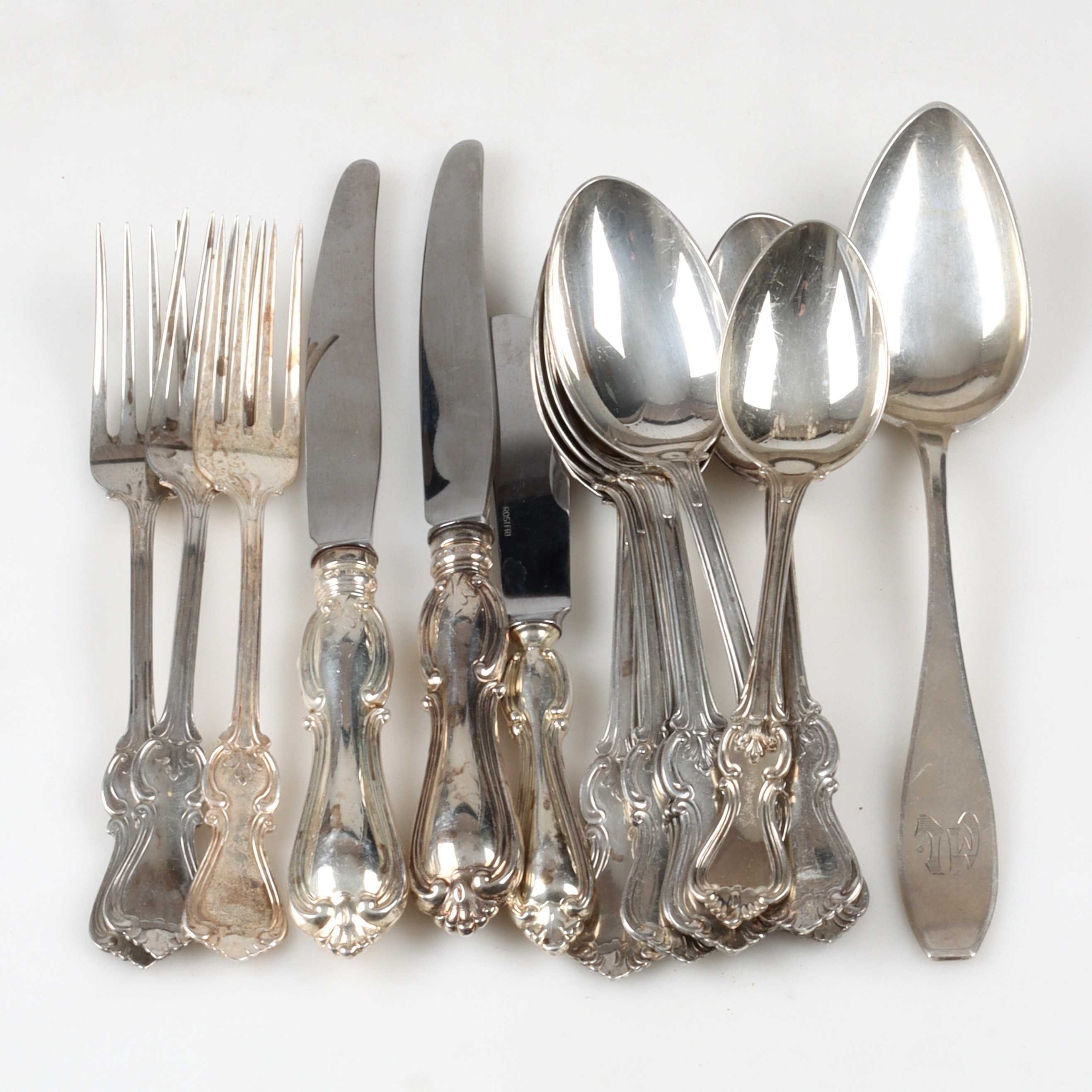 BESTICK, 14 delar silver, "Olga", GAB, 1970-tal. Bruttovikt 675 gram.