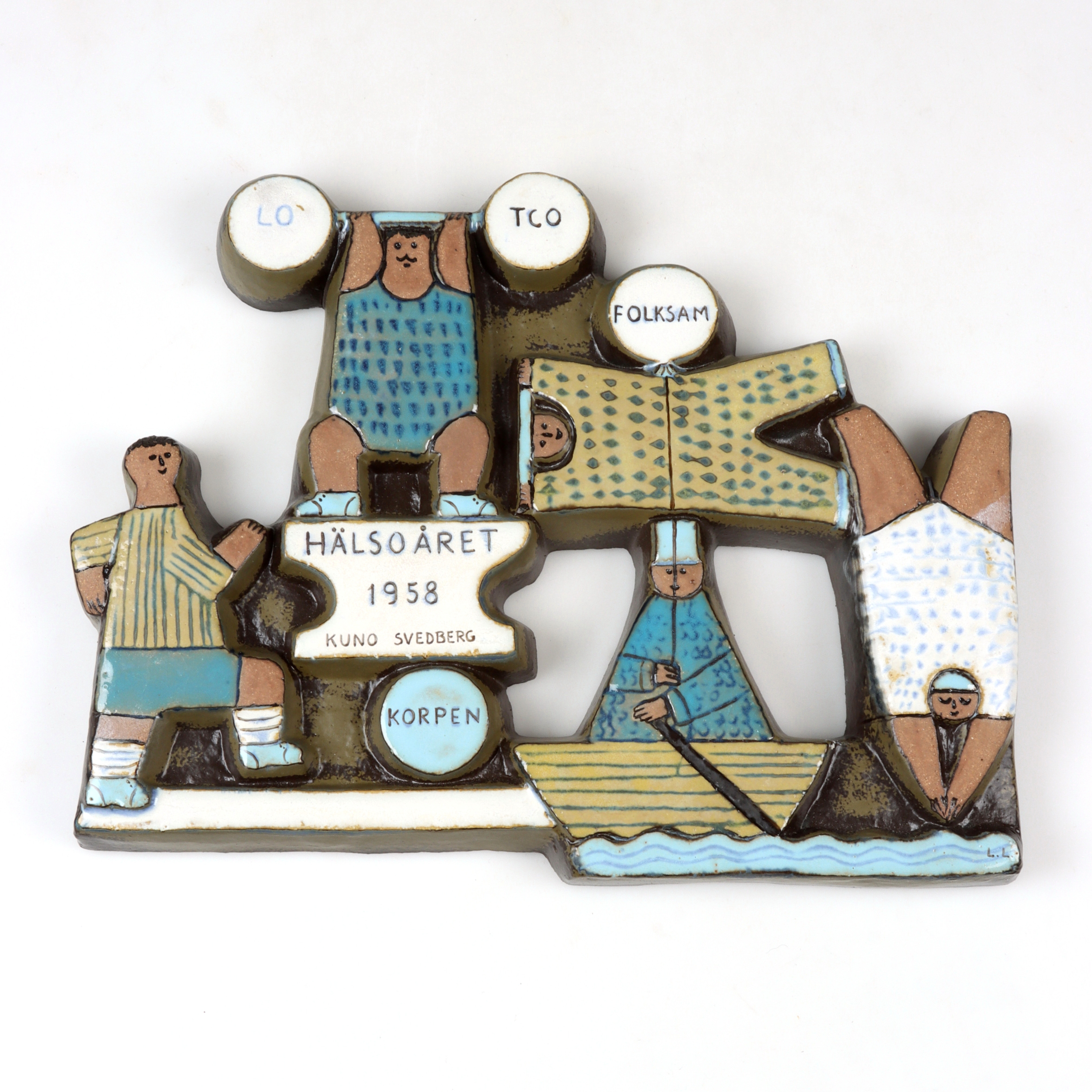 LISA LARSON. Väggrelief, "Hälsoåret 1958", stengods, signerad L.L.