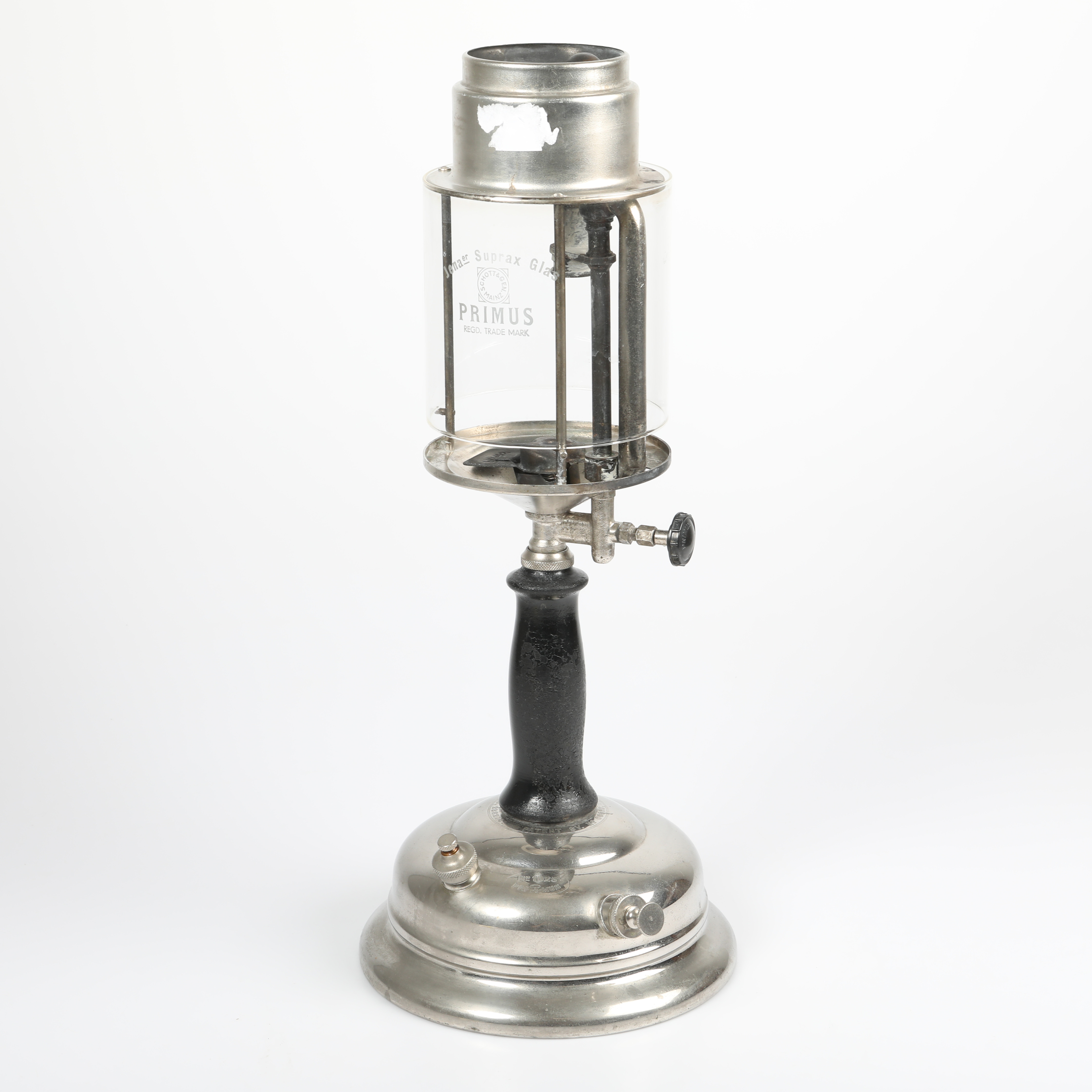 BORDSLAMPA, "Primus 125", metall/trä, 1900-talets första hälft.