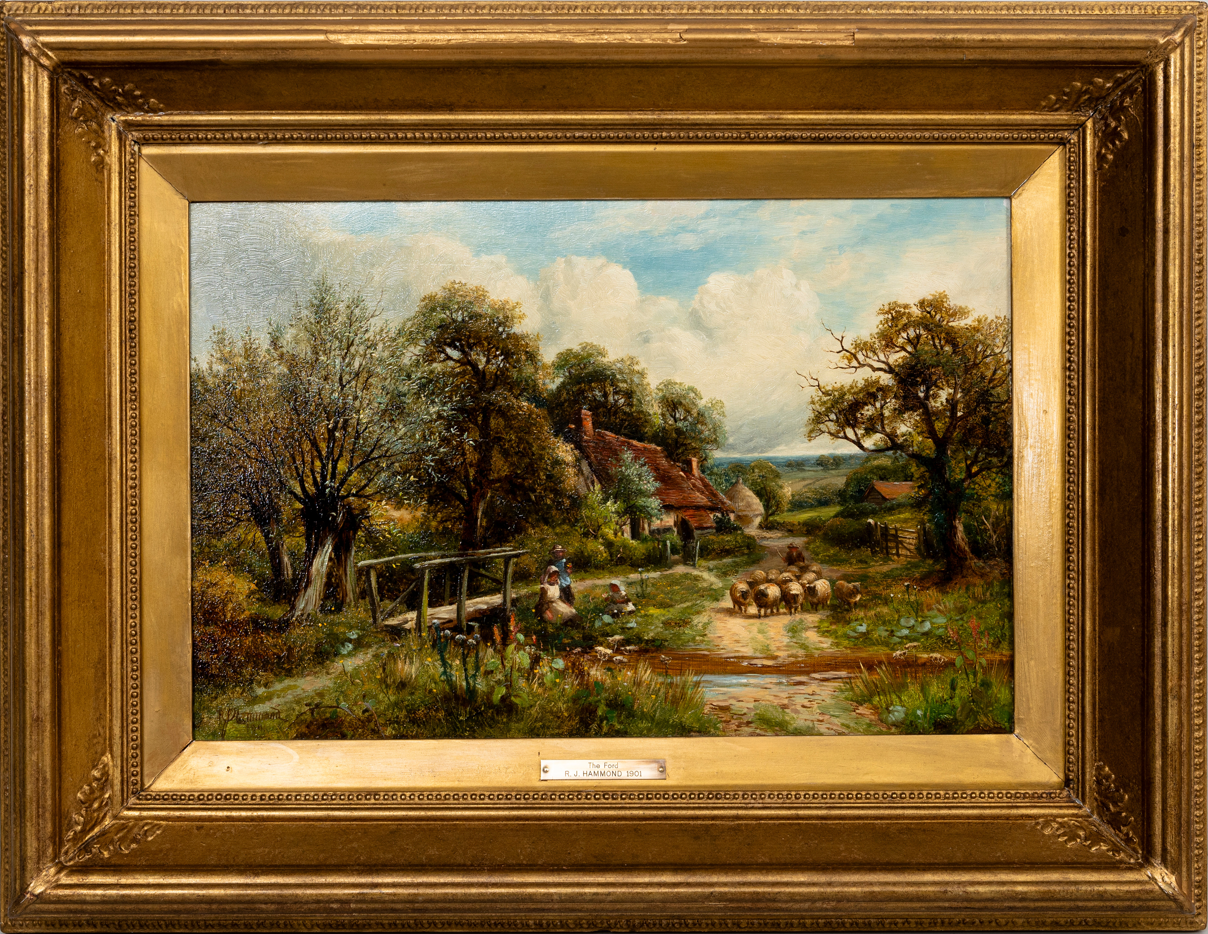 ROBERT JOHN HAMMOND (1879-1911). Gårdsmotiv med lekande barn och får, olja på duk, signerad och daterad 1901.