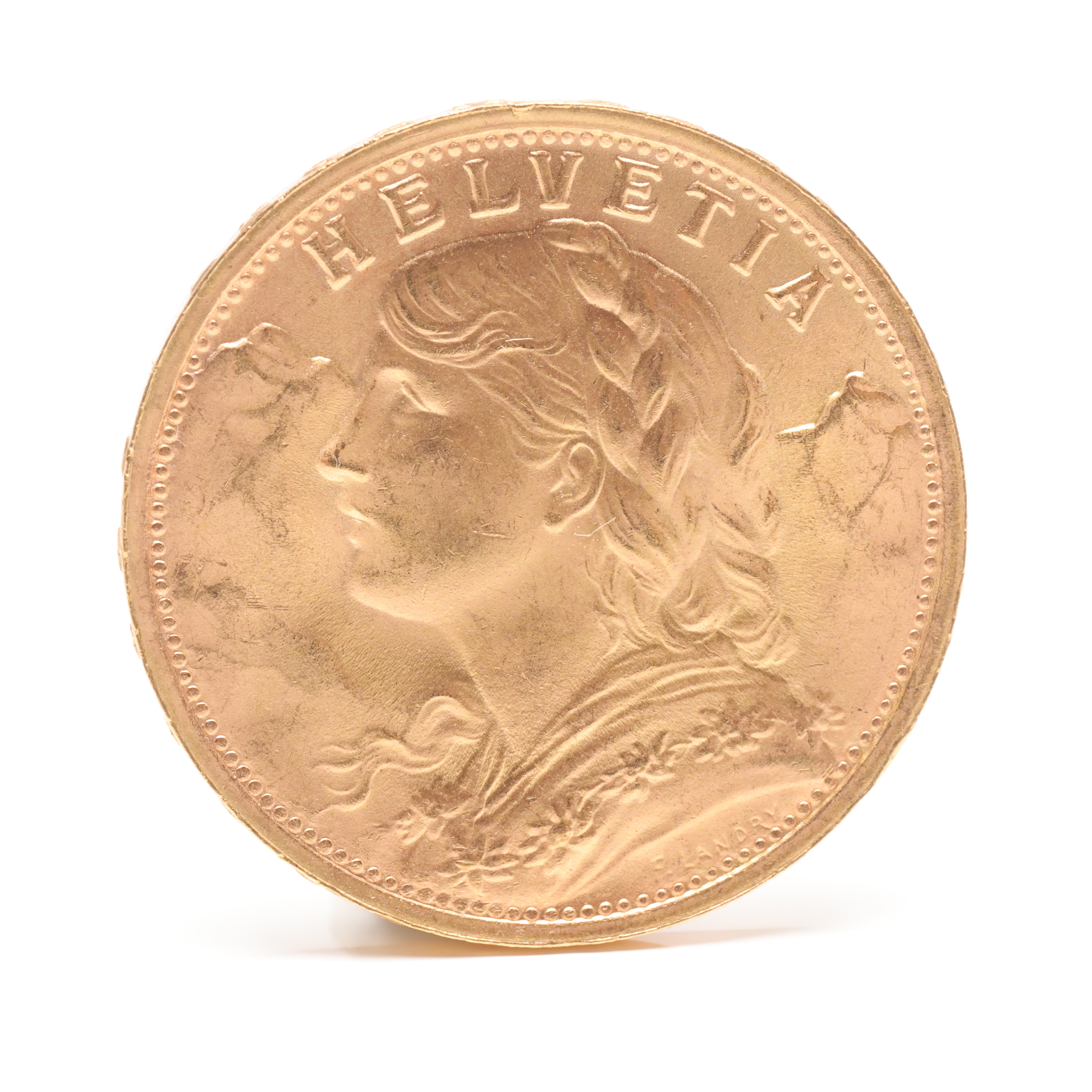 MYNT, 21,6 k guld, 20 franc, Schweiz Helvetia, 1947.