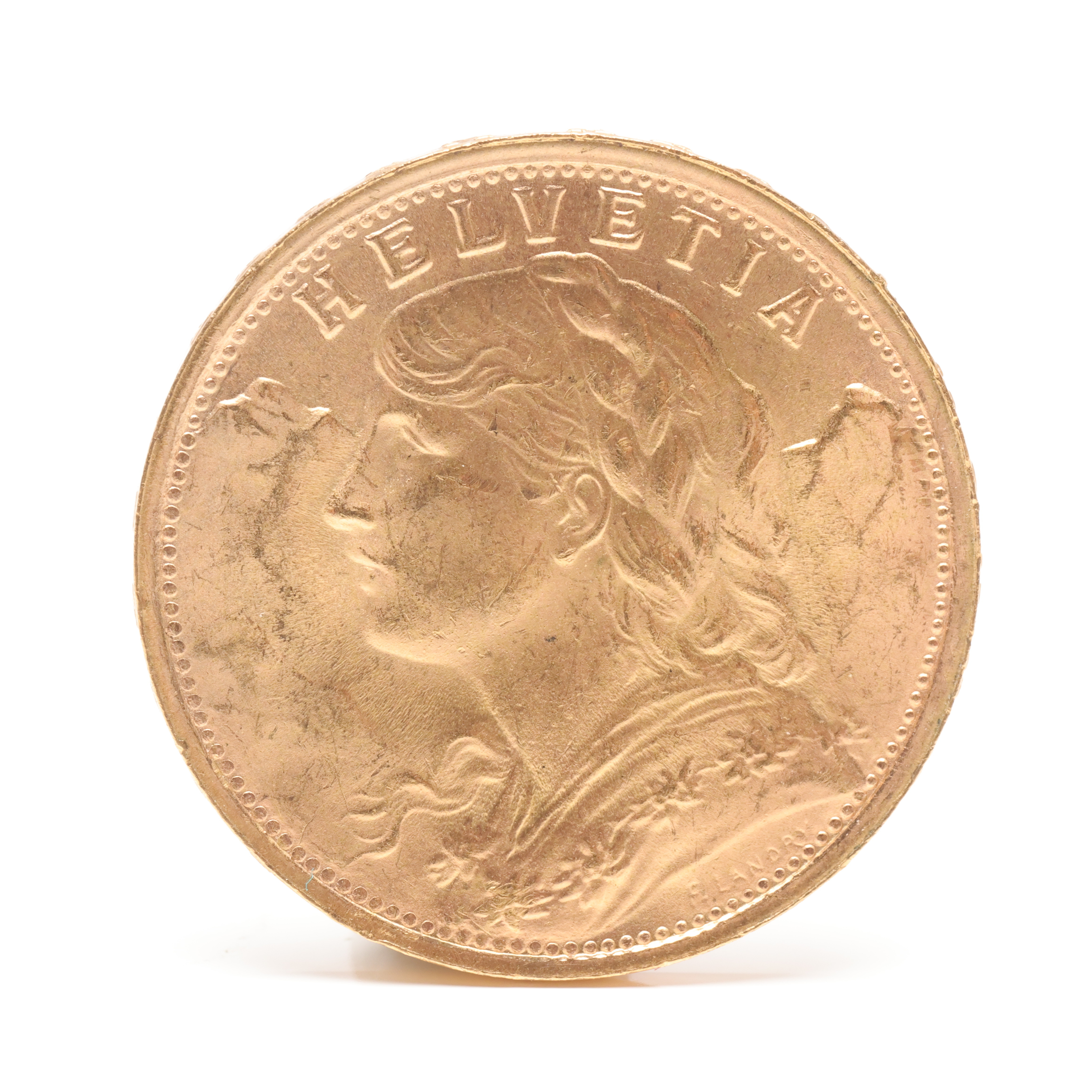 MYNT, 21,6 k guld, 20 franc, Schweiz Helvetia, 1947.
