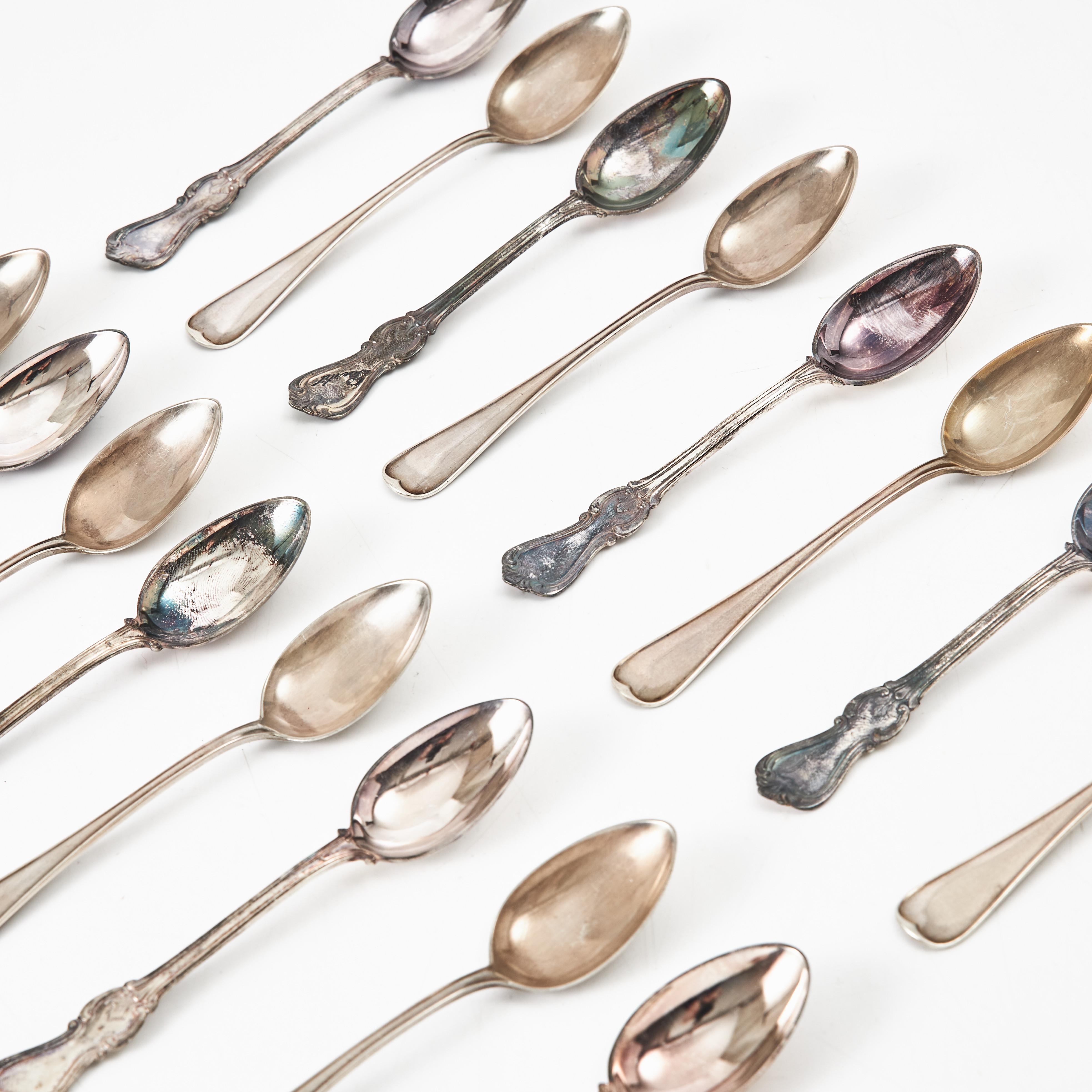 TE/ Kaffeskedar, silver, olika modeller, 8+8 delar.