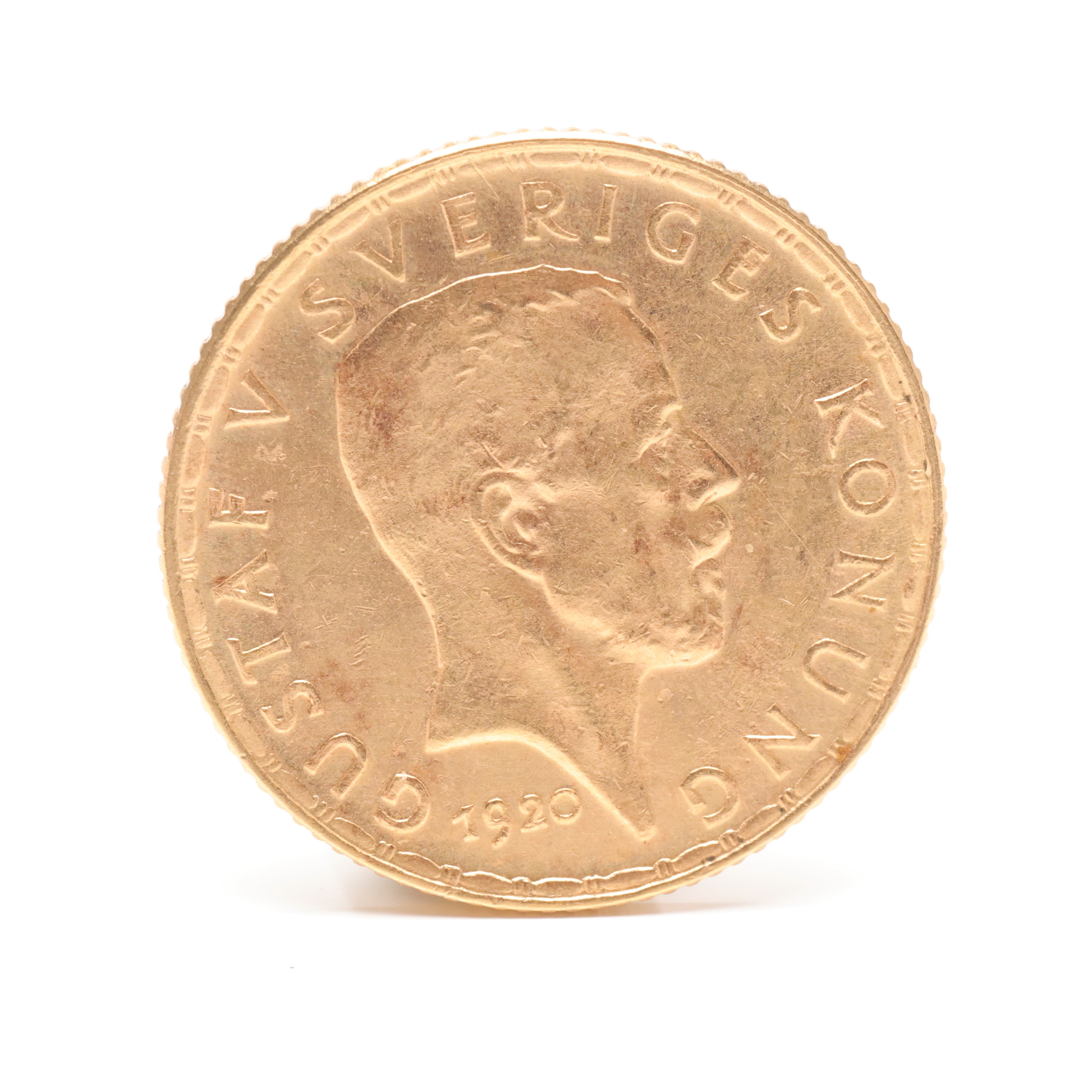 GUSTAV V (1858-1950). Guldmynt, 5 kronor 1920.