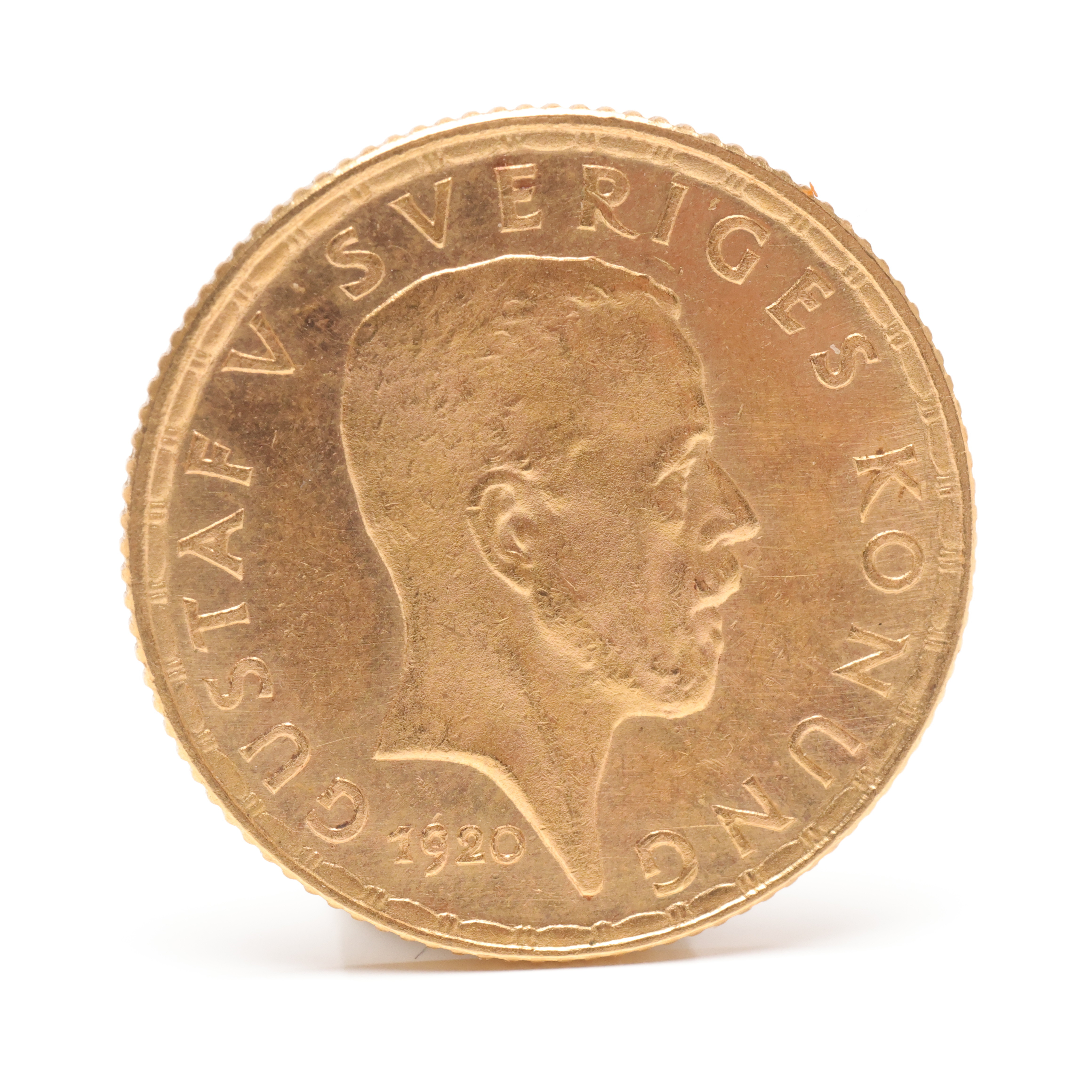 GUSTAV V (1858-1950). Guldmynt, 5 kronor 1920.