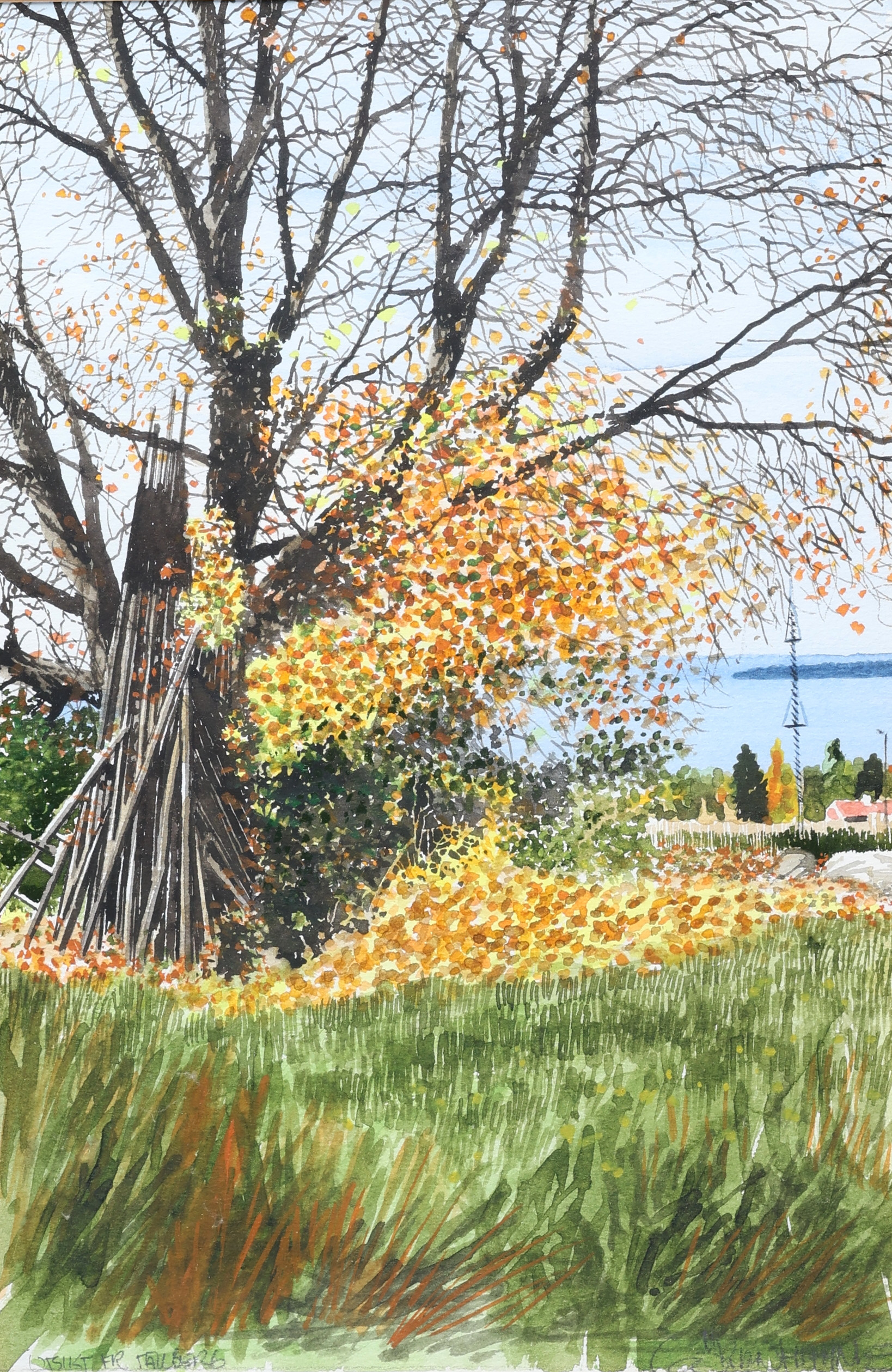 GÖRAN HAHNE. Akvarell, "Utsikter Tällberg", signerad.