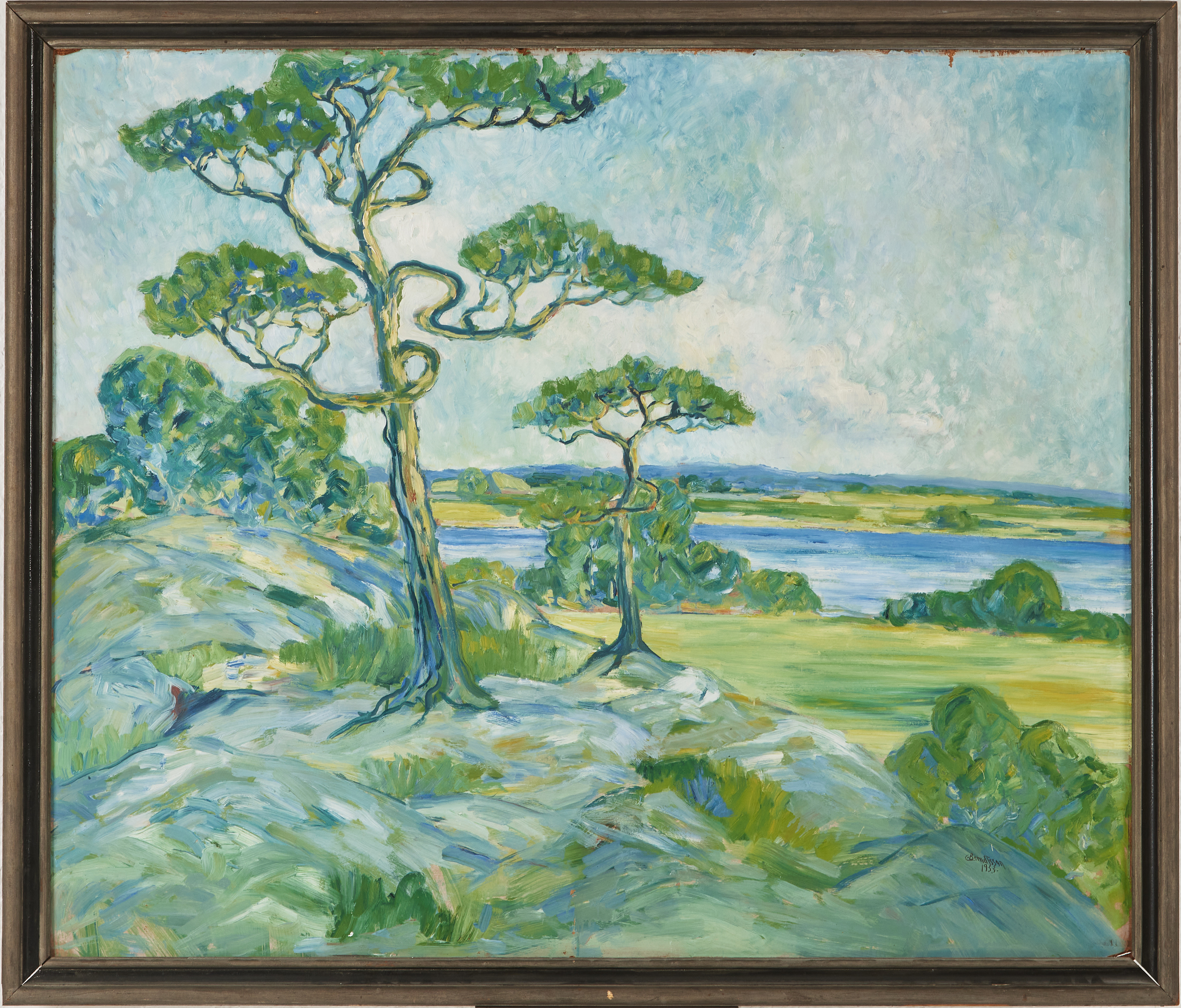 CARL BERNDTSSON. Högsommarlandskap, oljemålning på pnnå, signerad och daterad C Berndtsson 1933.