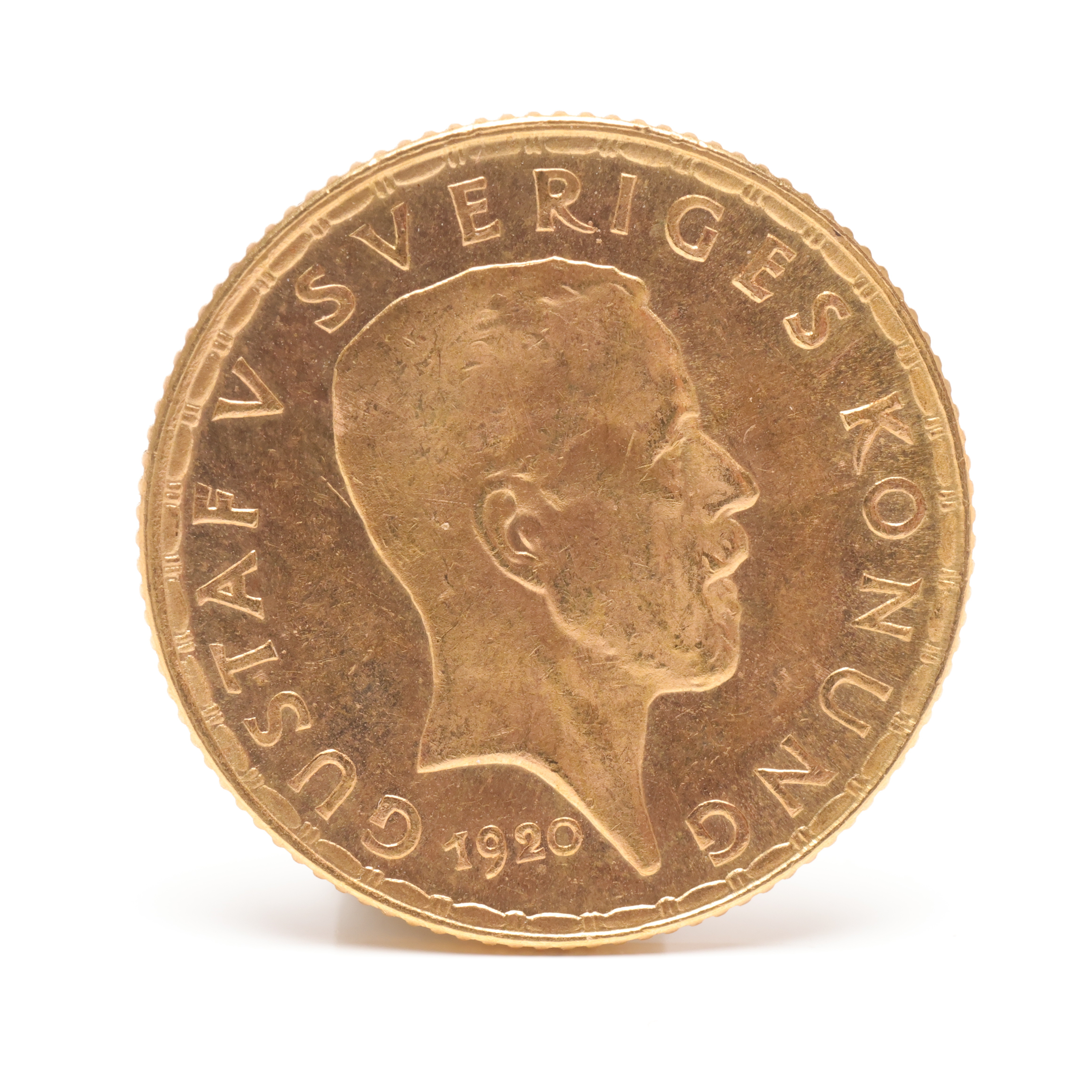 GUSTAV V (1858-1950). Guldmynt, 5 kronor 1920.