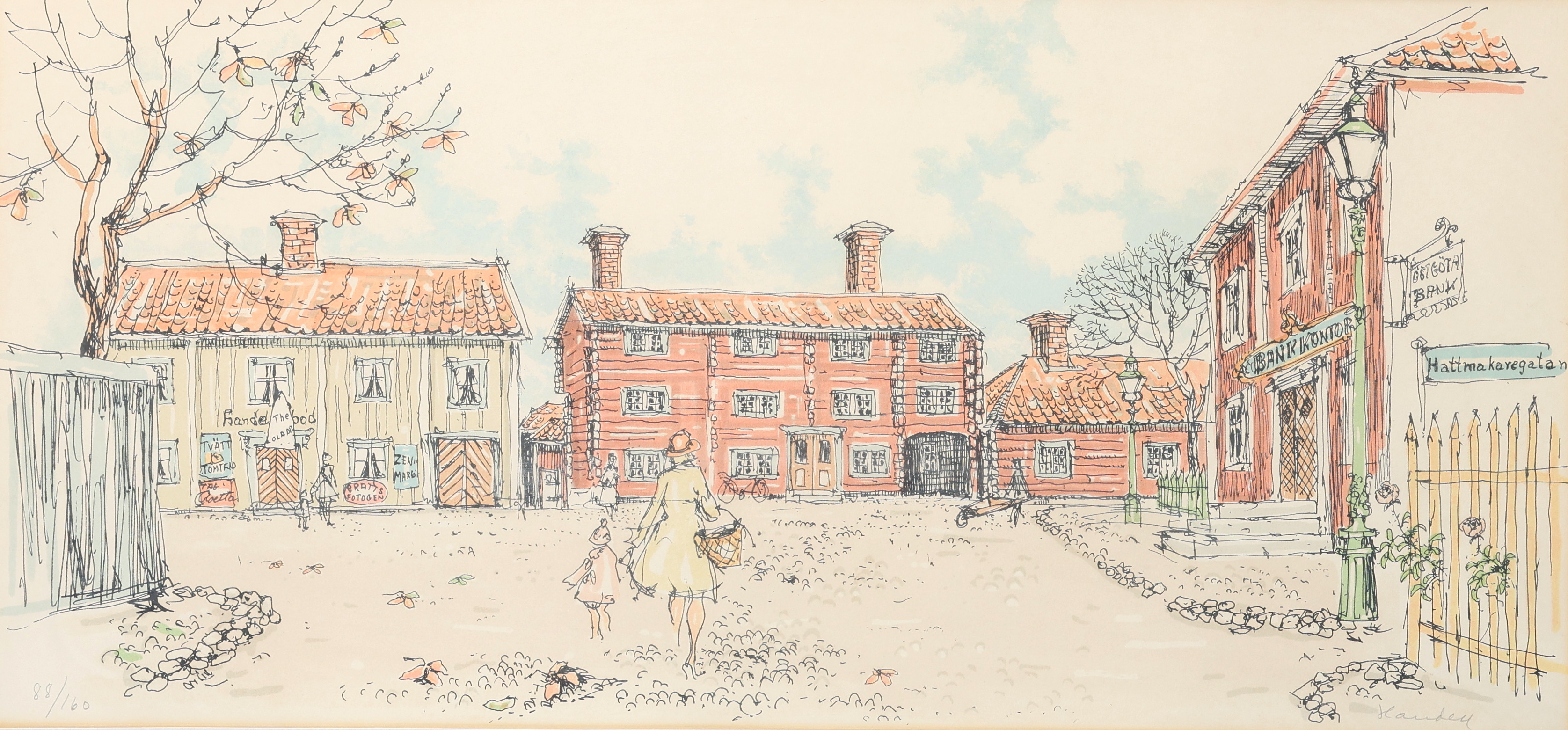 BERNARD HANDELL. Färglitografi, stadsmotiv, signerad, numrerad 88/160.