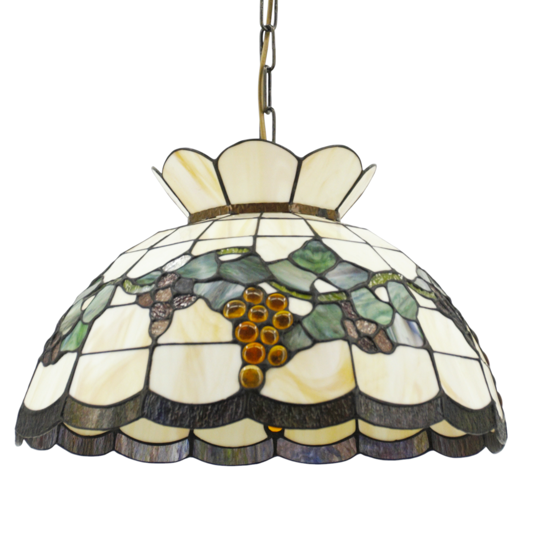 TAKLAMPA, Tiffanystil, glas och metall, 2 ljuspunkter, Nostalgia Design, 1900-talets andra hälft.