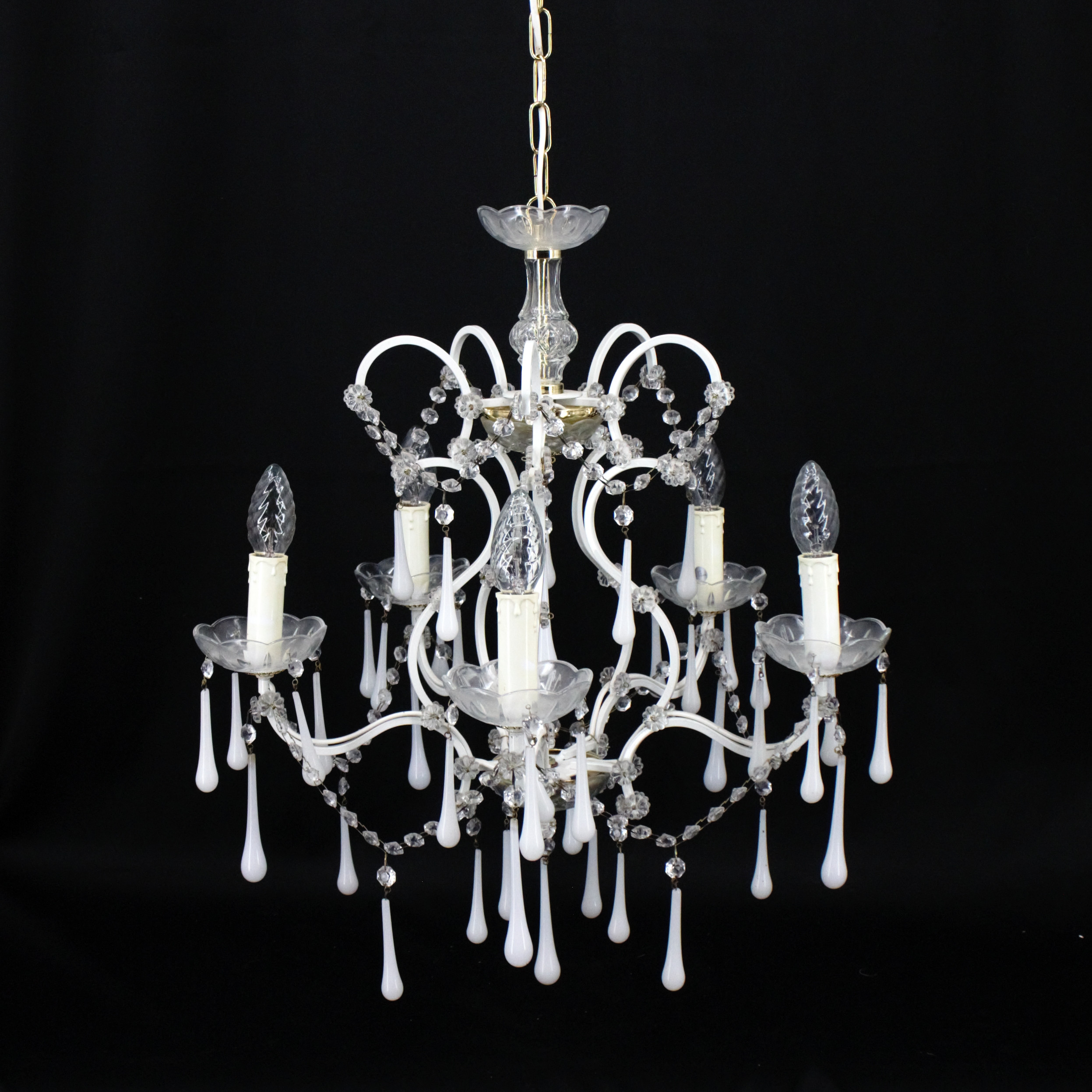 LJUSKRONA, Maria Theresiastil, 5 ljusarmar, glas, prismor av glas, 1900-tal.