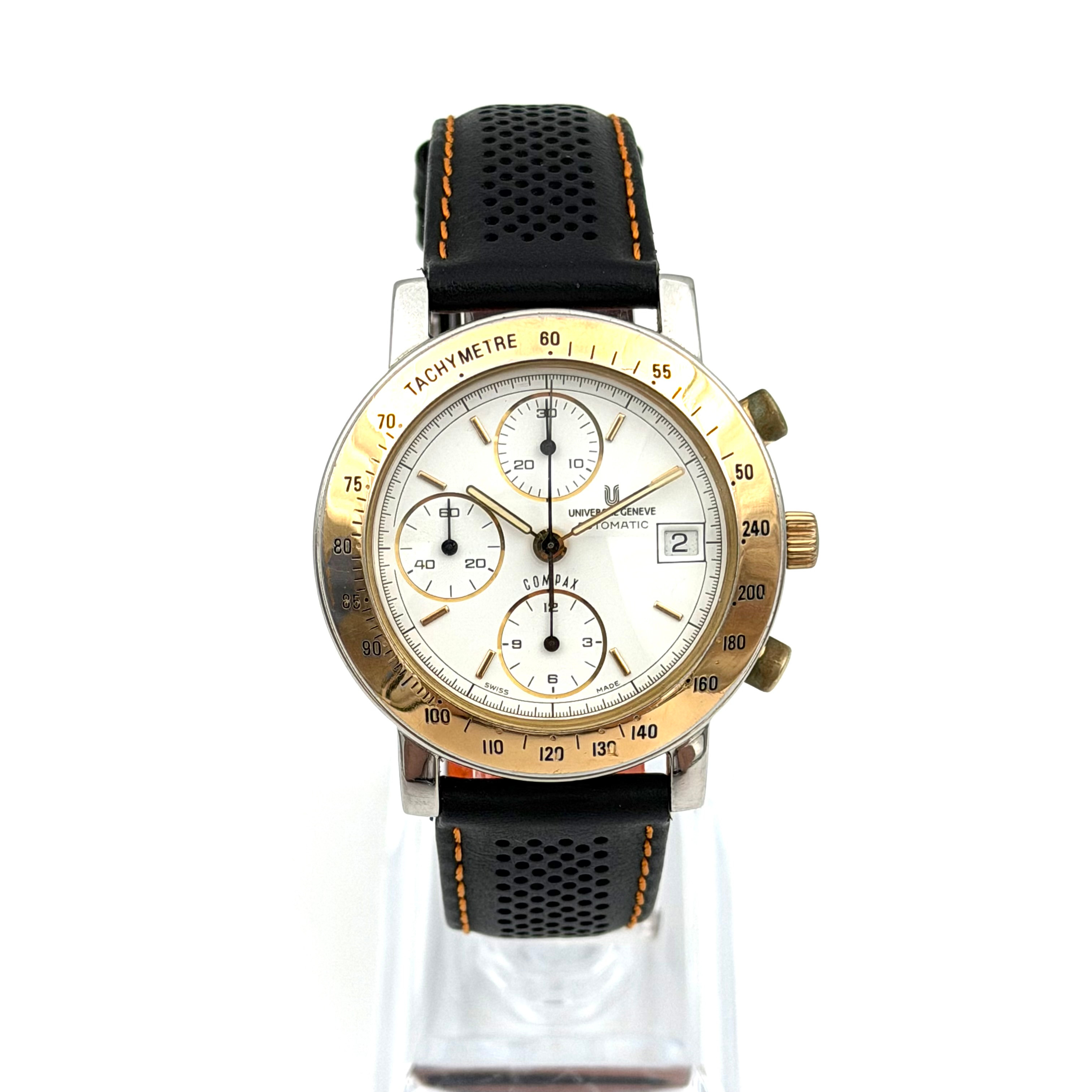 UNIVERSAL GENEVE, armbandsur, kronograf, automatic, guld på stål.