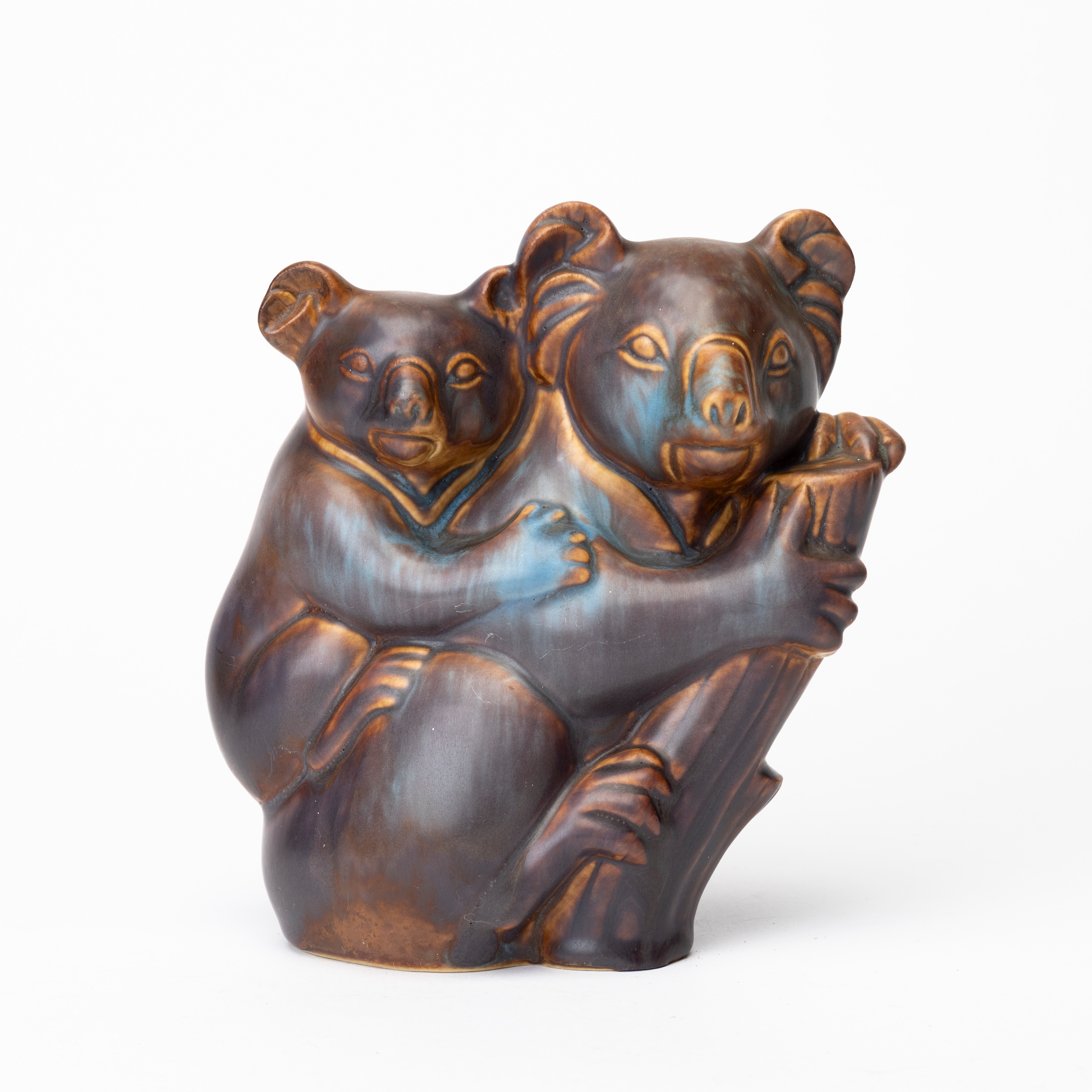 GUNNAR NYLUND. Figurin, koala med unge, stengods, signerad GN, Rörstrand.