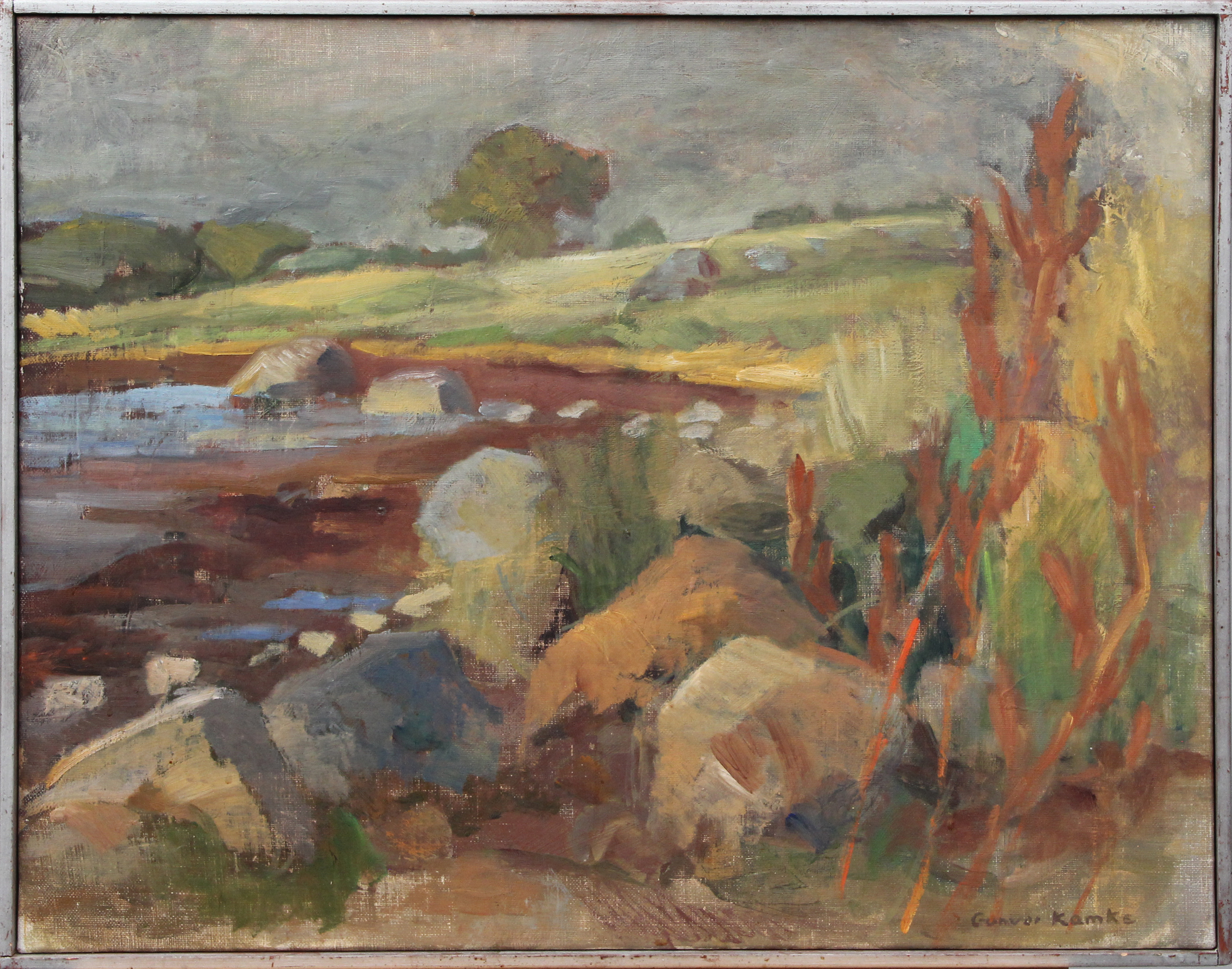 GUNVOR KAMKE. OLJA, på duk, Strandstenar, signerad.