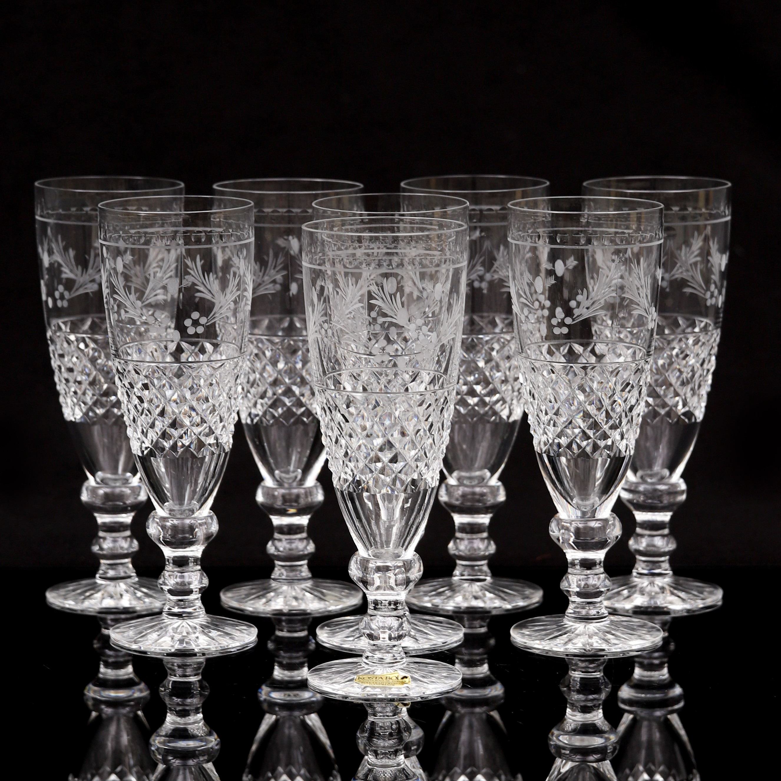 FRITZ KALLENBERG. Champagneglas, 8 st, "Elvira Madigan", Kosta Boda.