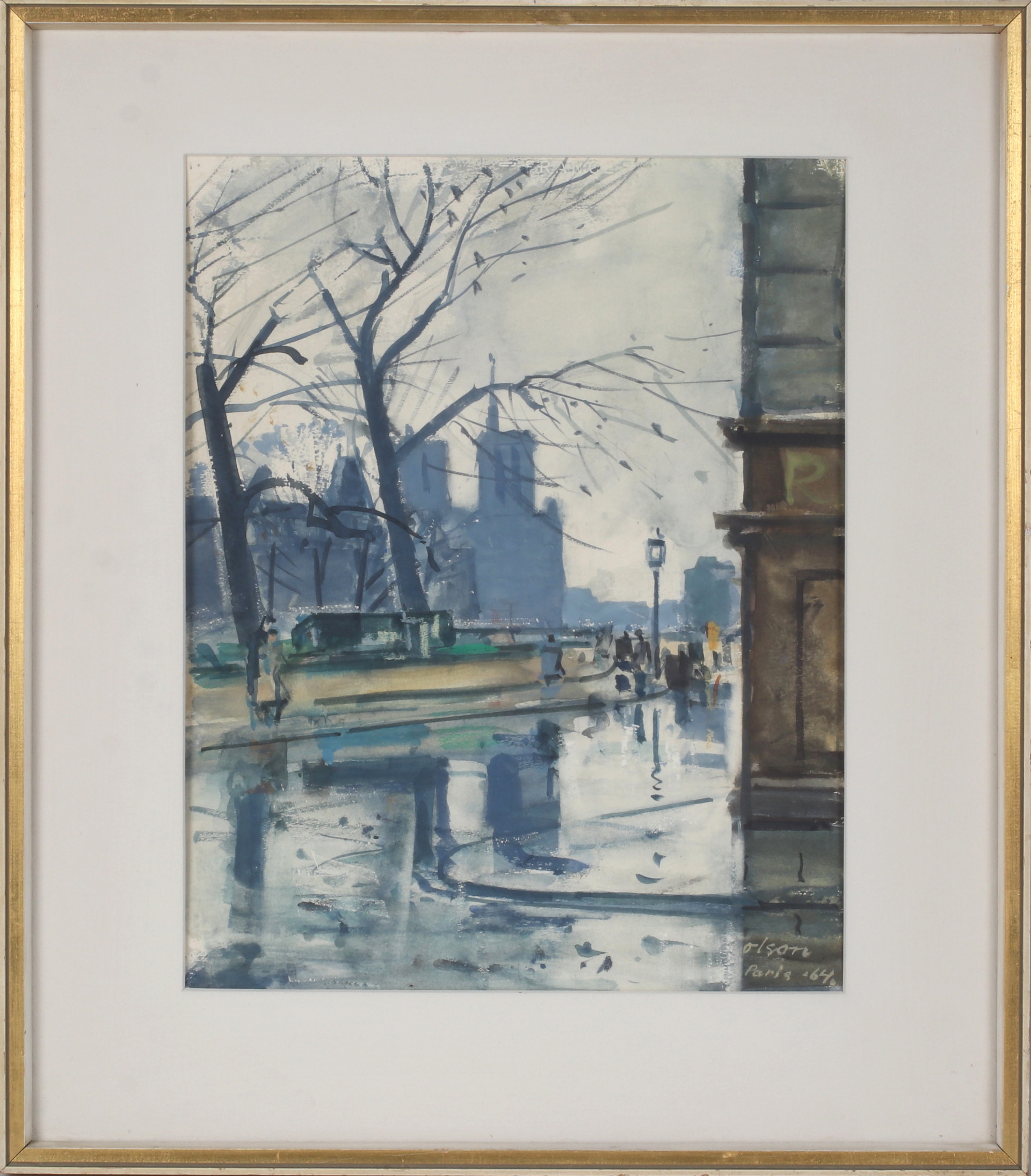 OVE OLSON. Paris, gouache på papper, signerad Paris -64.