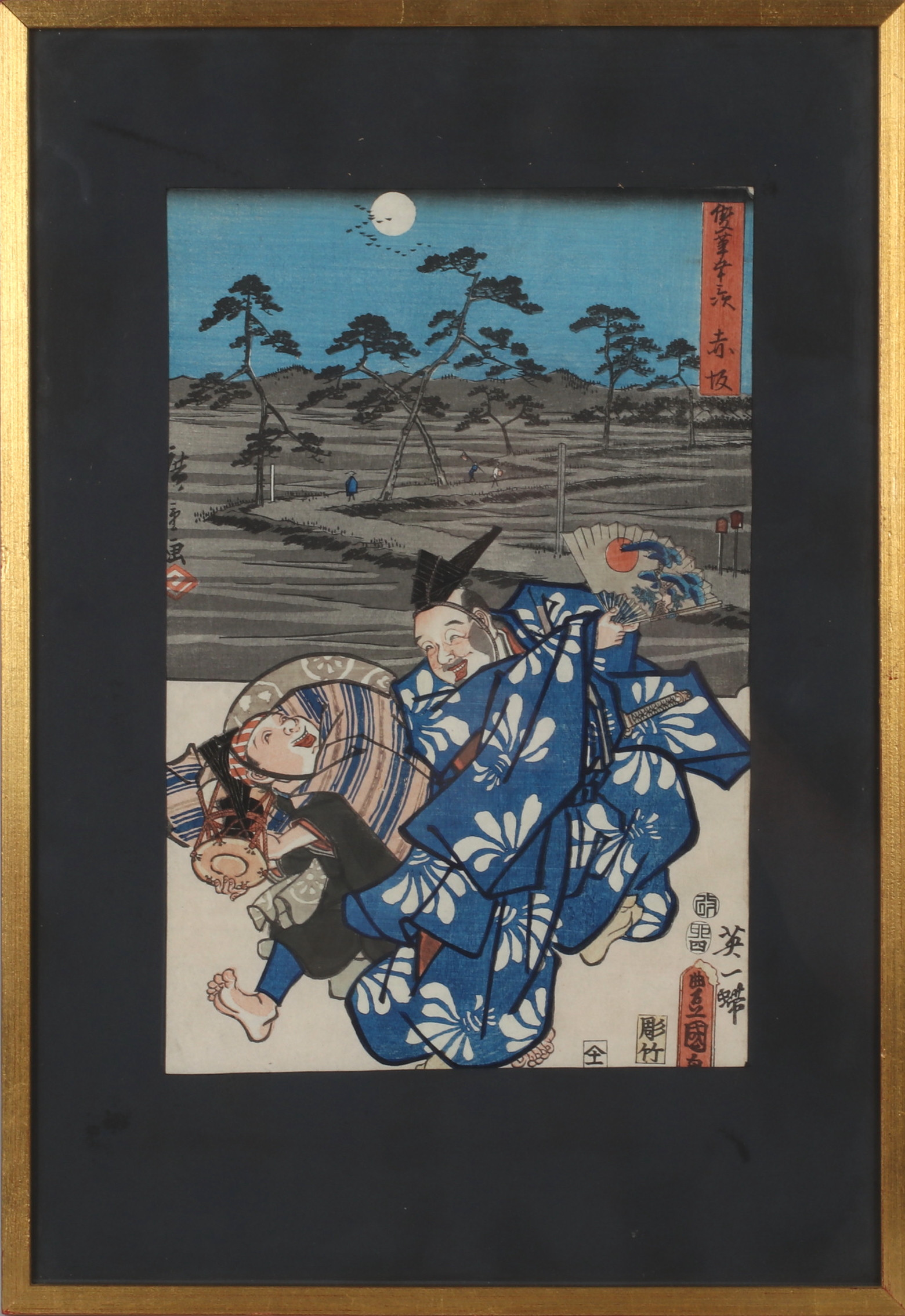 UTAGAWA KUNISADA I (TOYOKUNI III 1786-1865). Komposition träsnitt på papper, signerad.