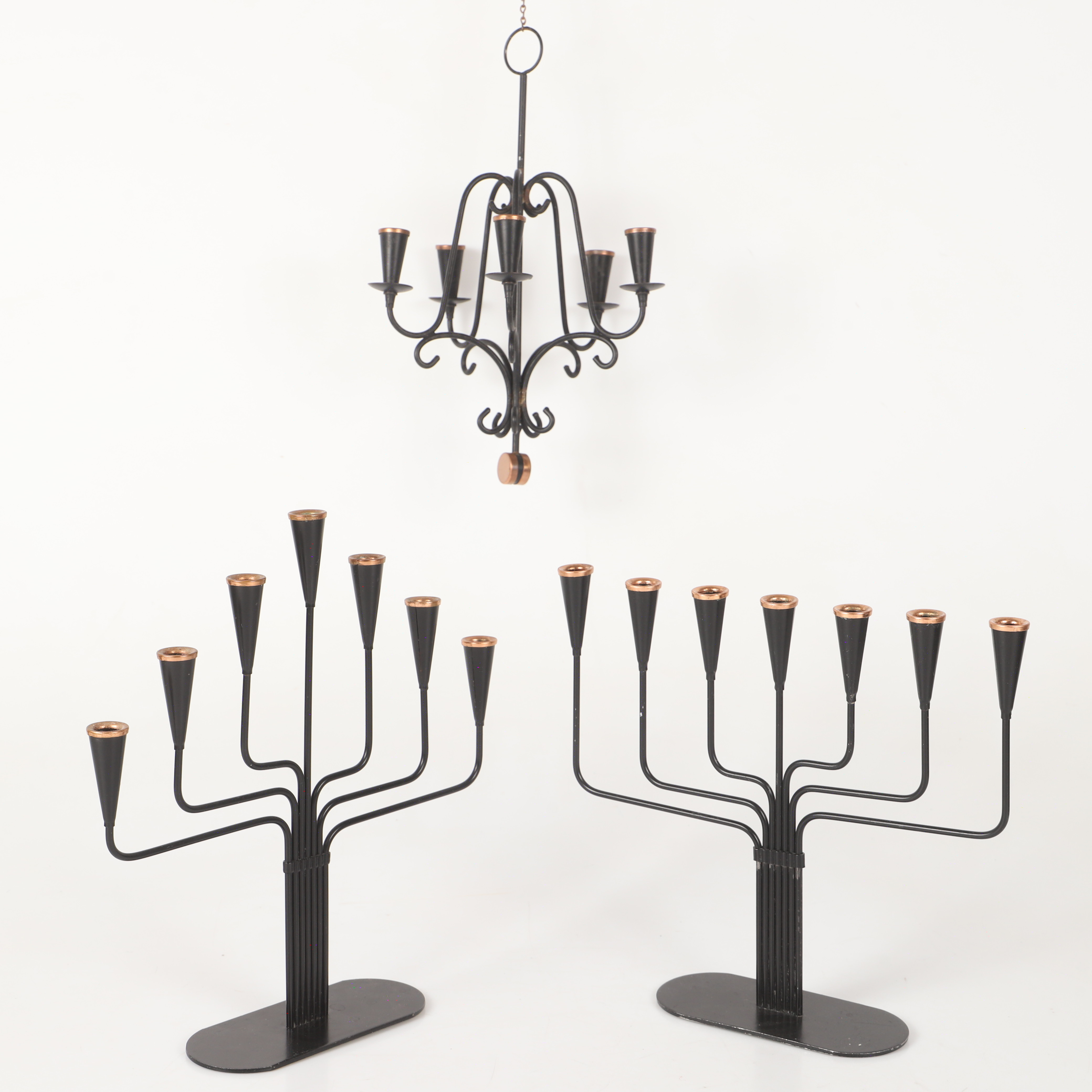 GUNNAR ANDER. Ljusstakar m. m., 3 stycken, smide, Ystad Metall.