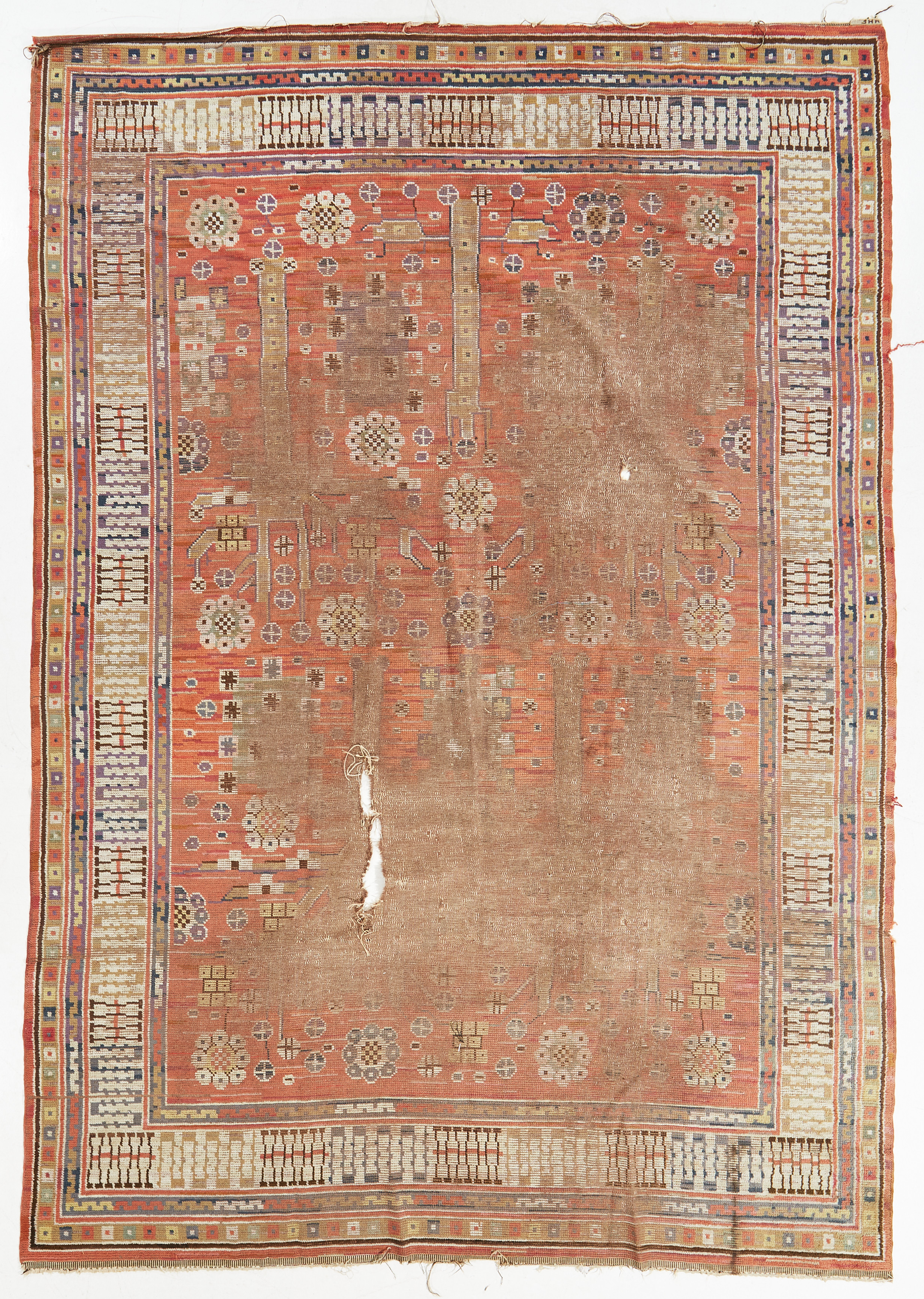 MÄRTA MÅÅS-FJETTERSTRÖM. Matta, Röllakan, "Röda trädgårdsmattan", signerad MMF, formgiven 1923.