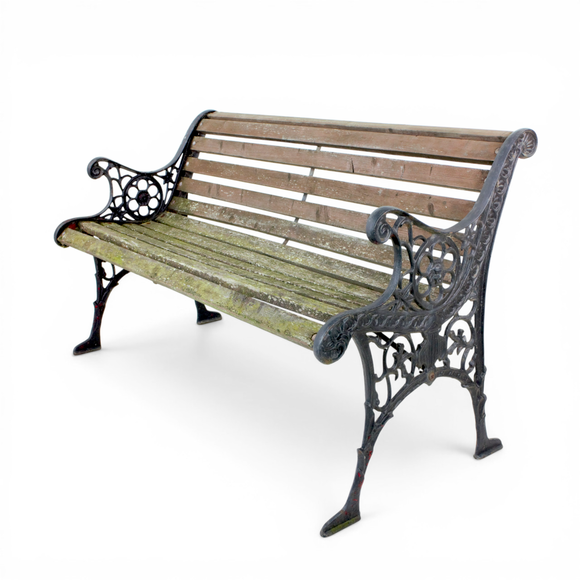 TRÄDGÅRDSSOFFA, sidostycken av gjutjärn, rygg och sits av ribbor, 1900-tal.