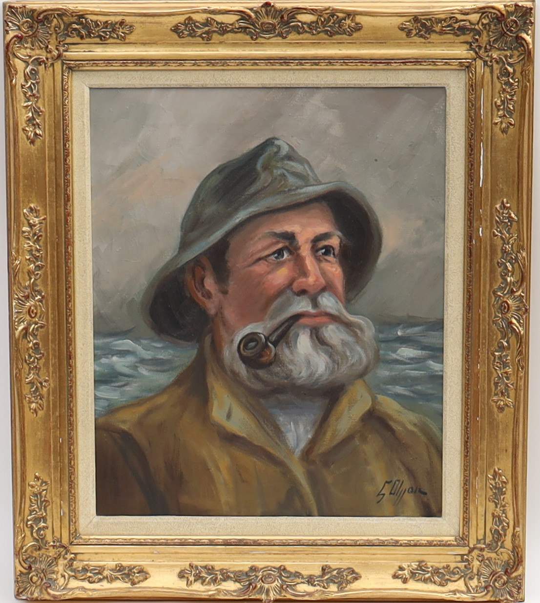 OIDENTIFIERAD KONSTNÄR. Fiskargubbe, oljemålning på duk, otydligt signerad.