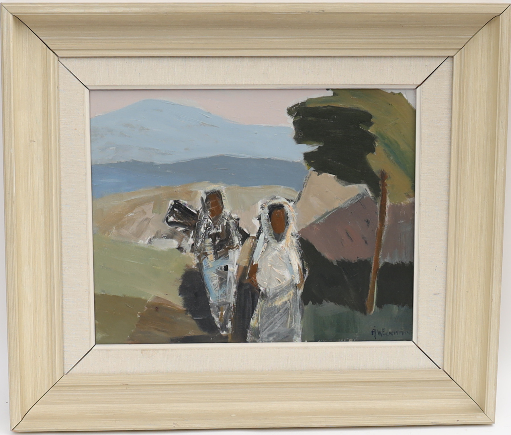 ÅKE WICKSTRÖM. Figurscen, oljemålning på duk, signerad.